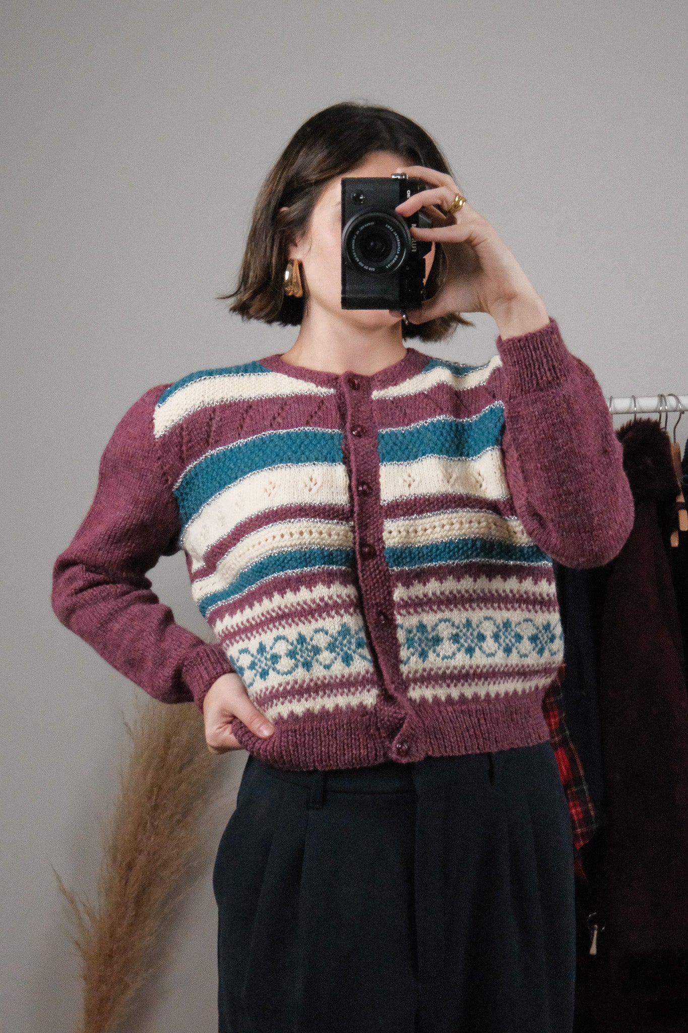 Vintage x Handmade Striped Wool Blend Shimmer Cardigan (S)