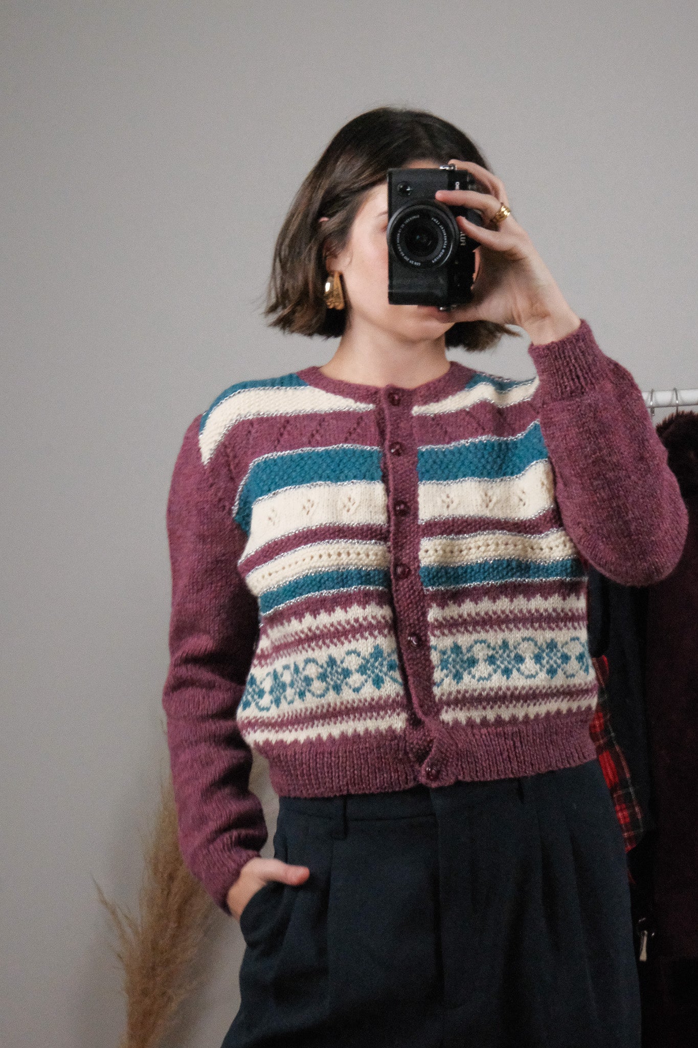 Vintage x Handmade Striped Wool Blend Shimmer Cardigan (S)