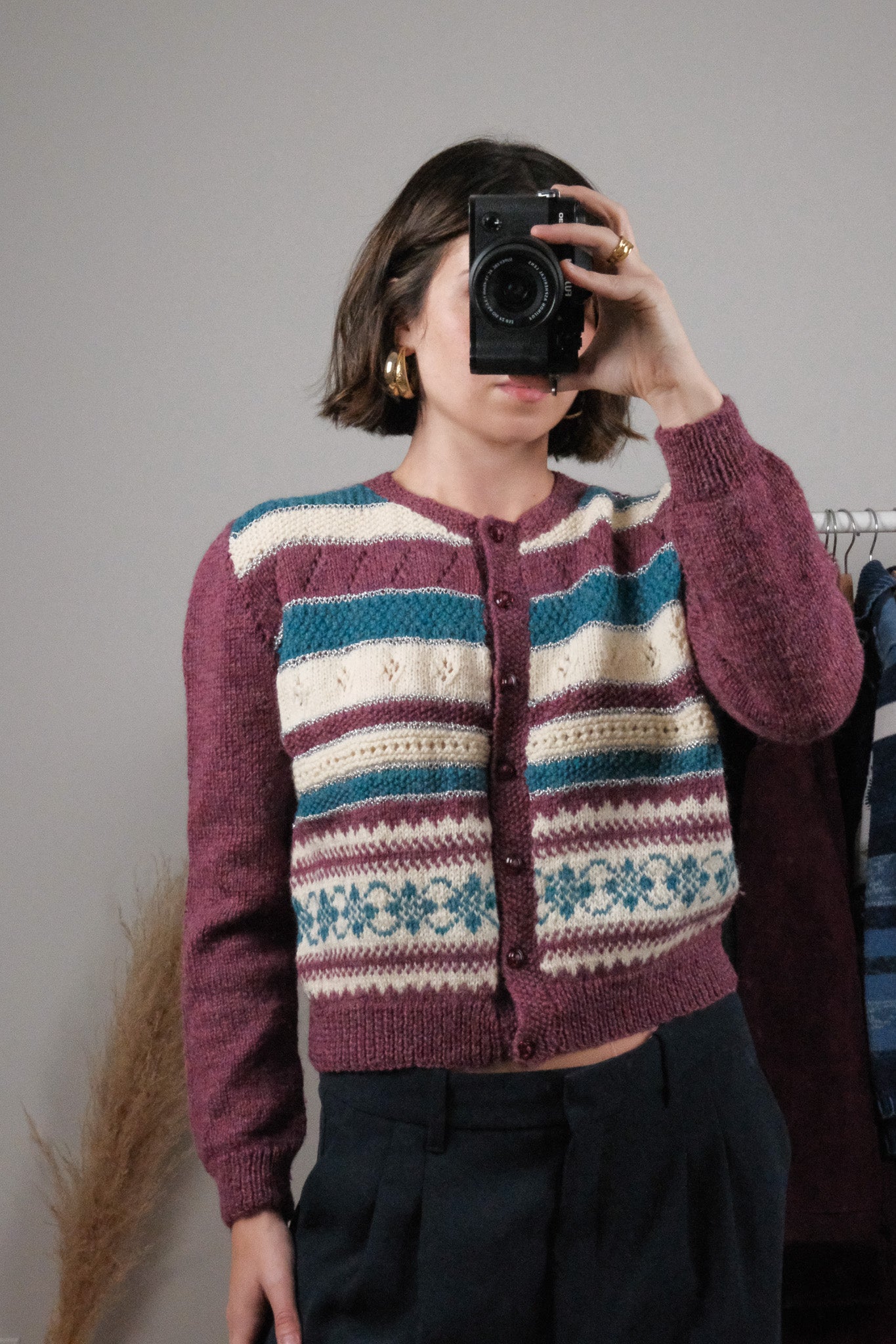 Vintage x Handmade Striped Wool Blend Shimmer Cardigan (S)