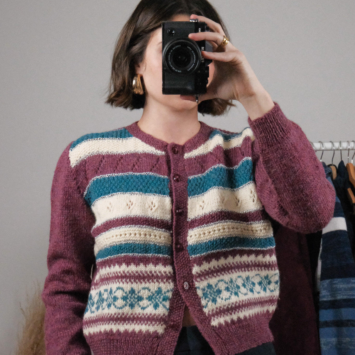 Vintage x Handmade Striped Wool Blend Shimmer Cardigan (S)