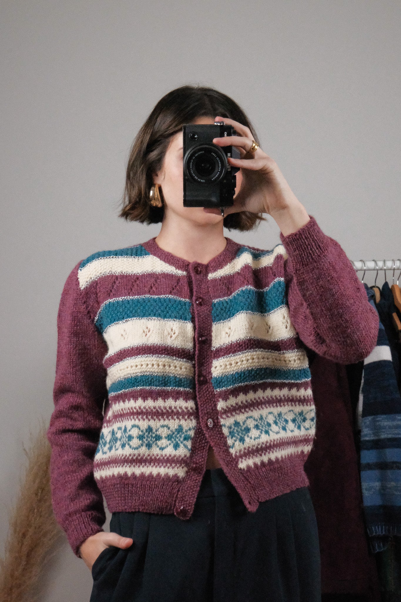 Vintage x Handmade Striped Wool Blend Shimmer Cardigan (S)