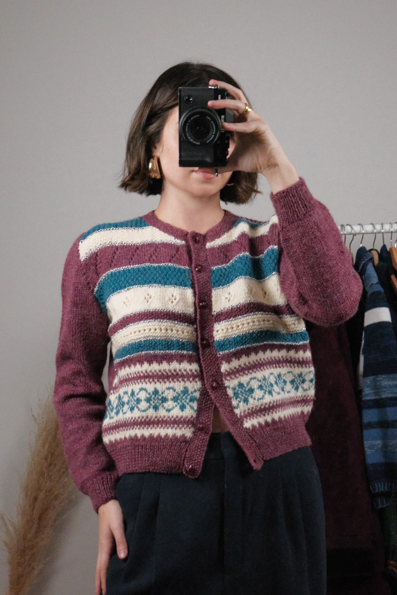Vintage x Handmade Striped Wool Blend Shimmer Cardigan (S)