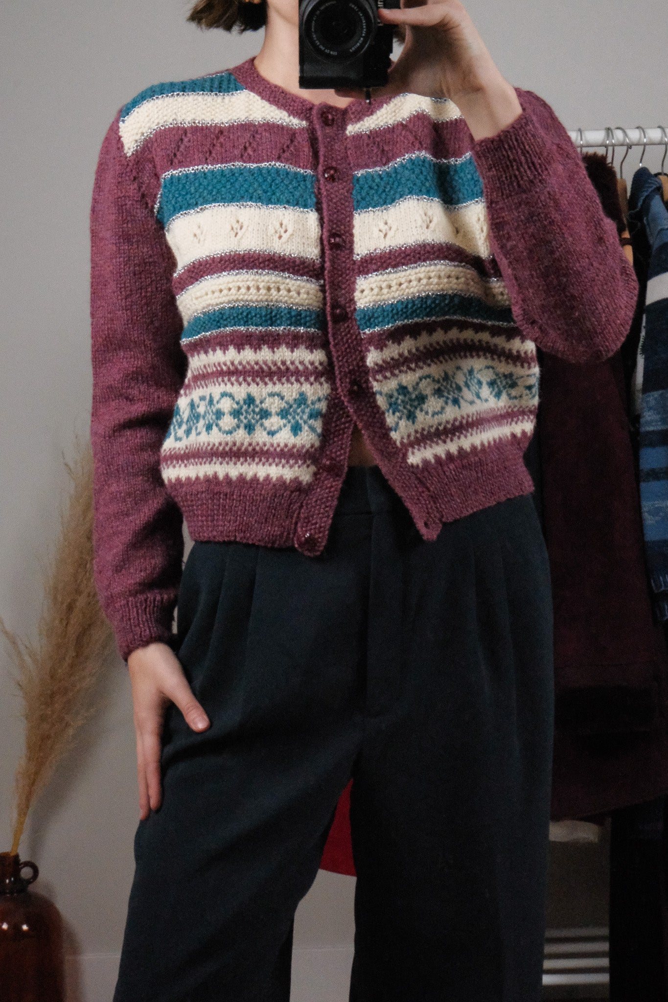 Vintage x Handmade Striped Wool Blend Shimmer Cardigan (S)