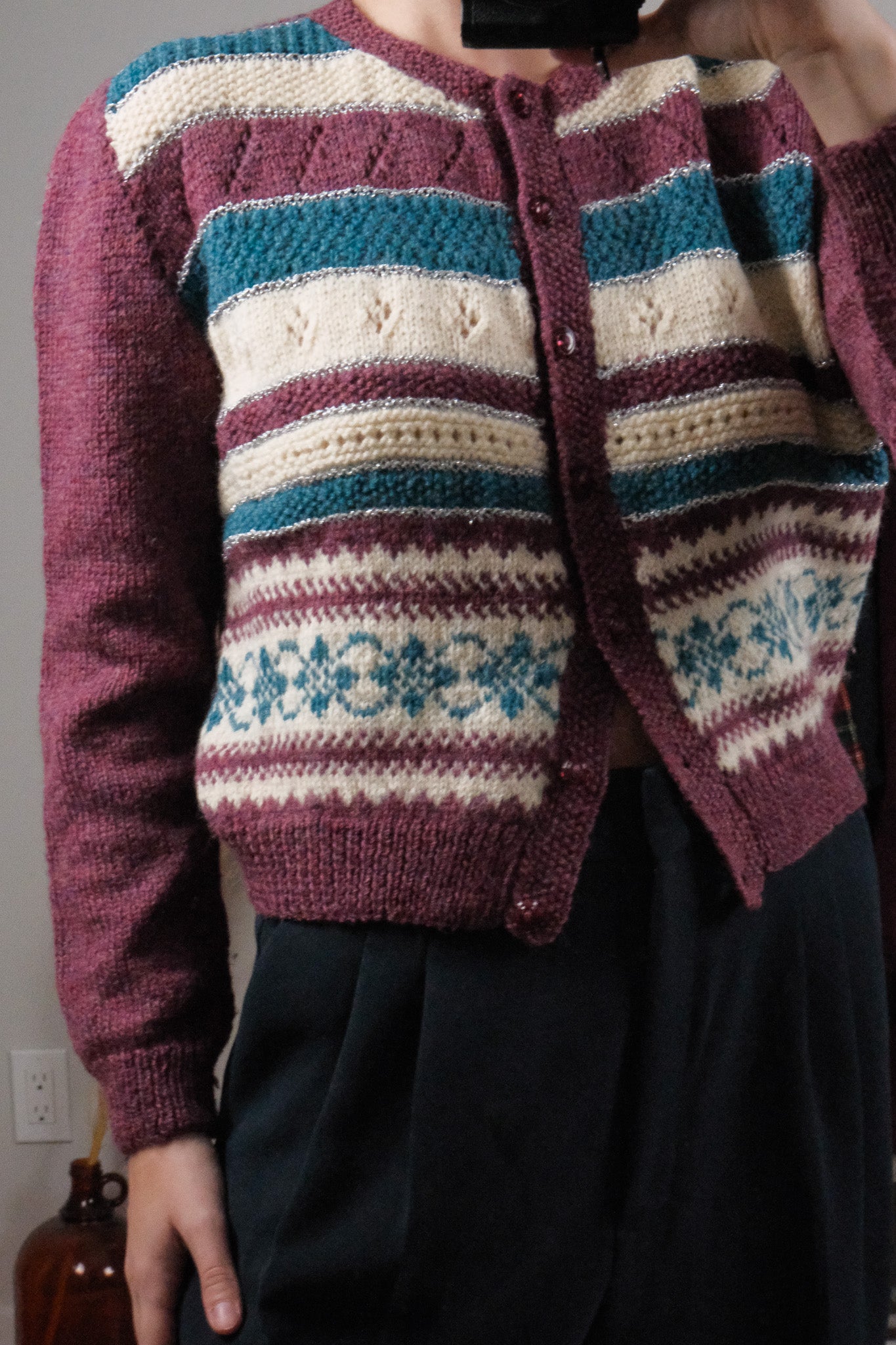 Vintage x Handmade Striped Wool Blend Shimmer Cardigan (S)