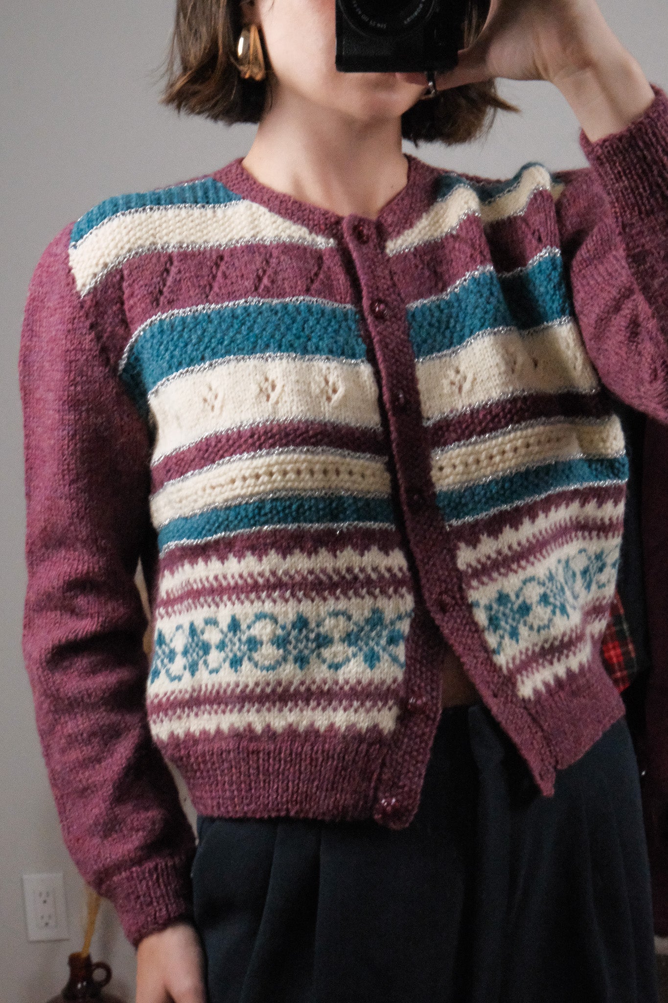 Vintage x Handmade Striped Wool Blend Shimmer Cardigan (S)