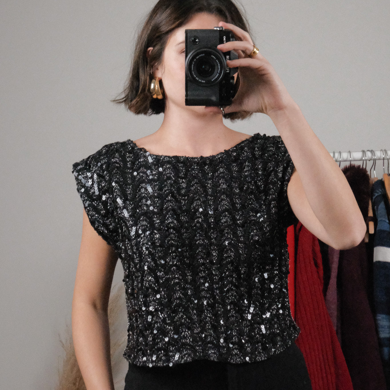 Vintage x Shimmer Sequin Cropped Tank (M)