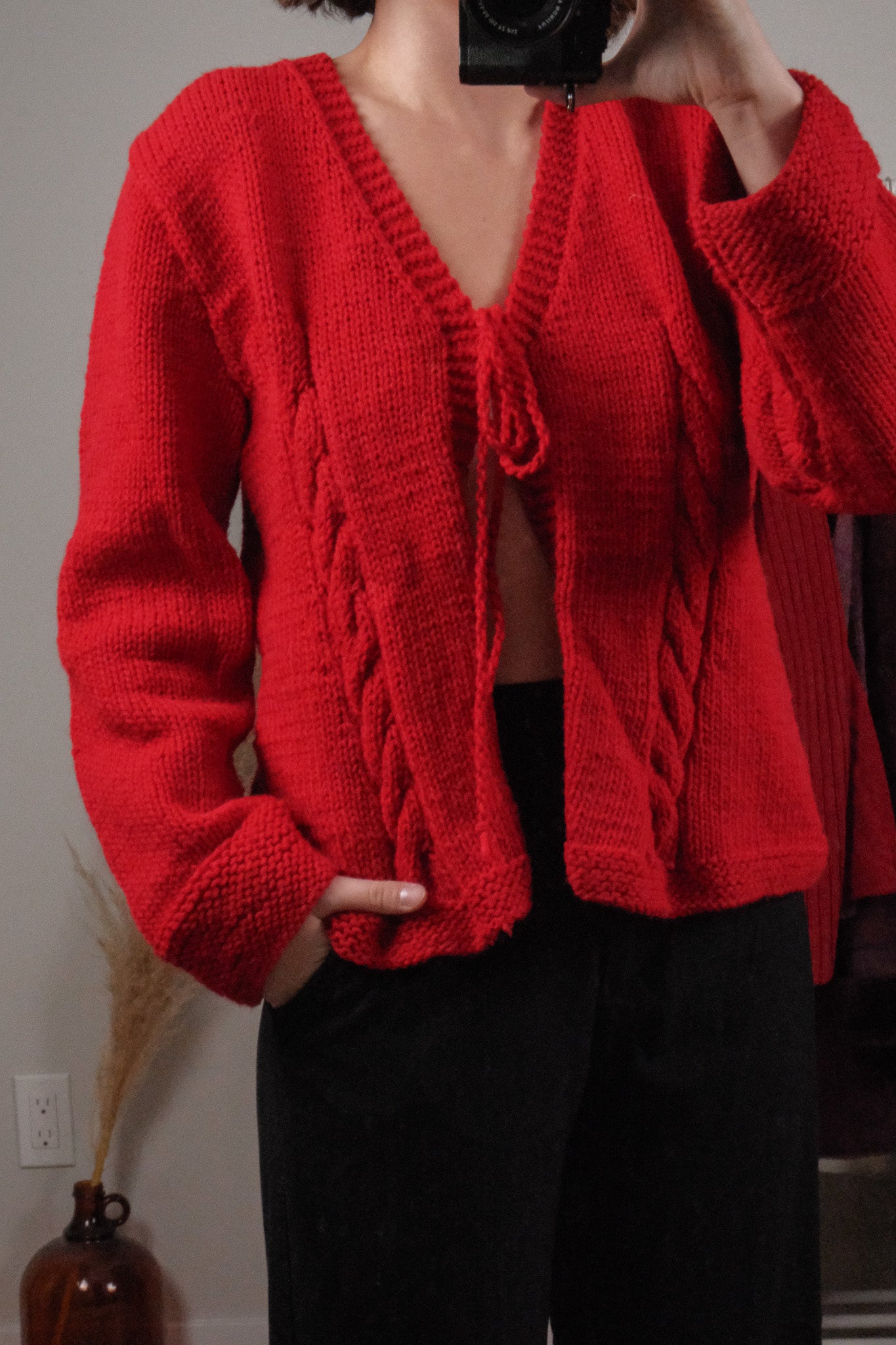 Vintage x Handknit Chunky Textured Tie Sweater (M/L)