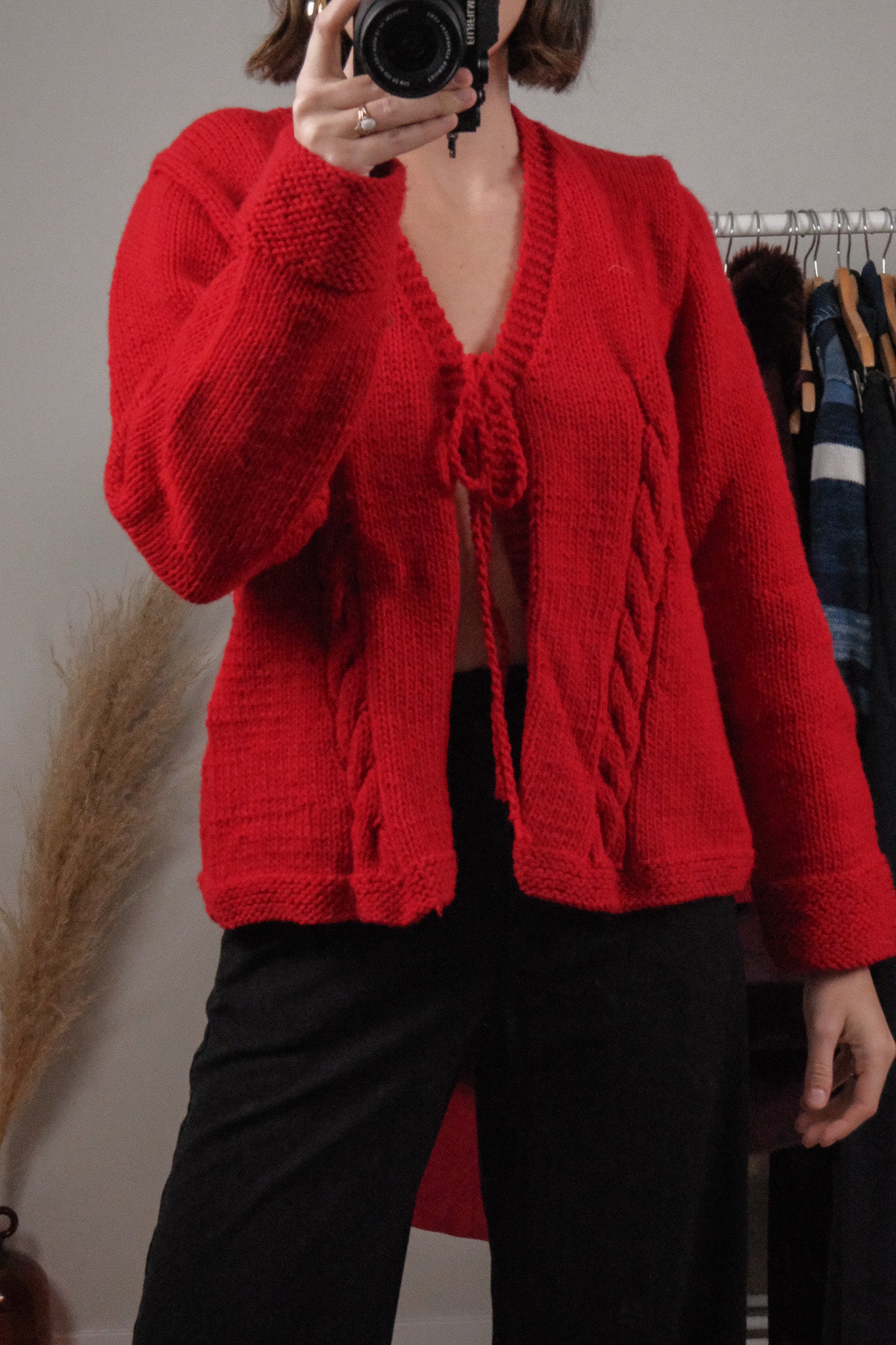 Vintage x Handknit Chunky Textured Tie Sweater (M/L)