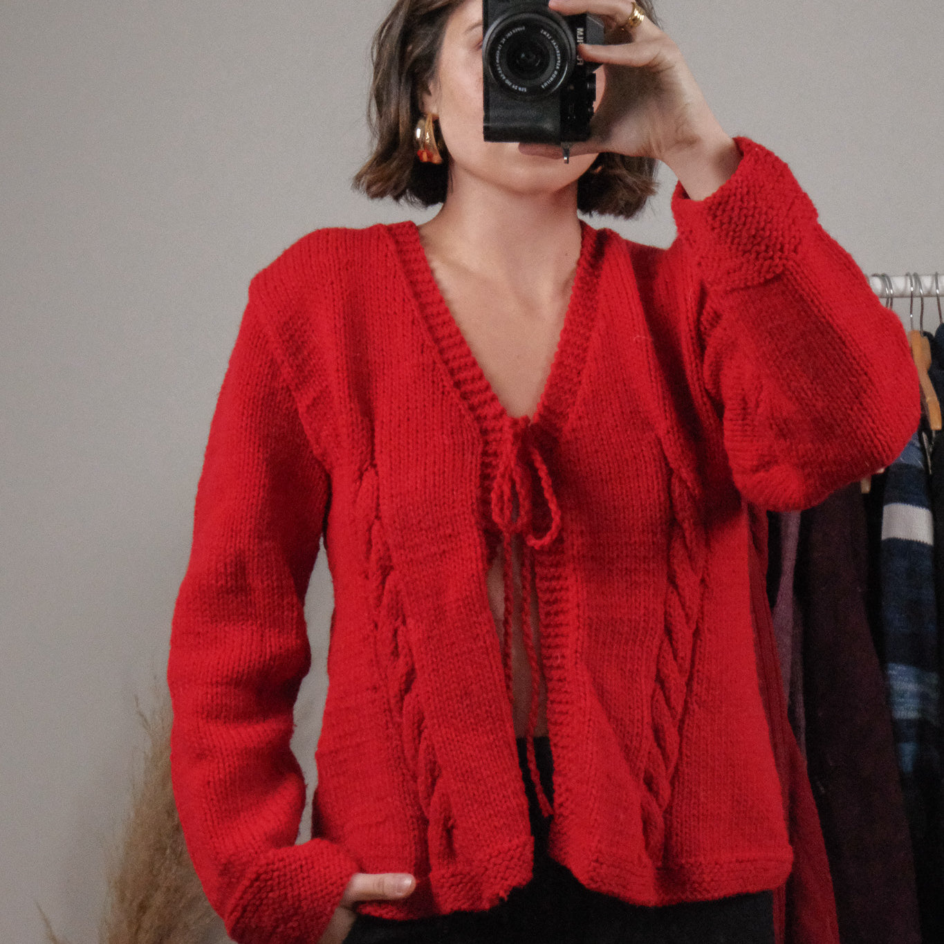Vintage x Handknit Chunky Textured Tie Sweater (M/L)