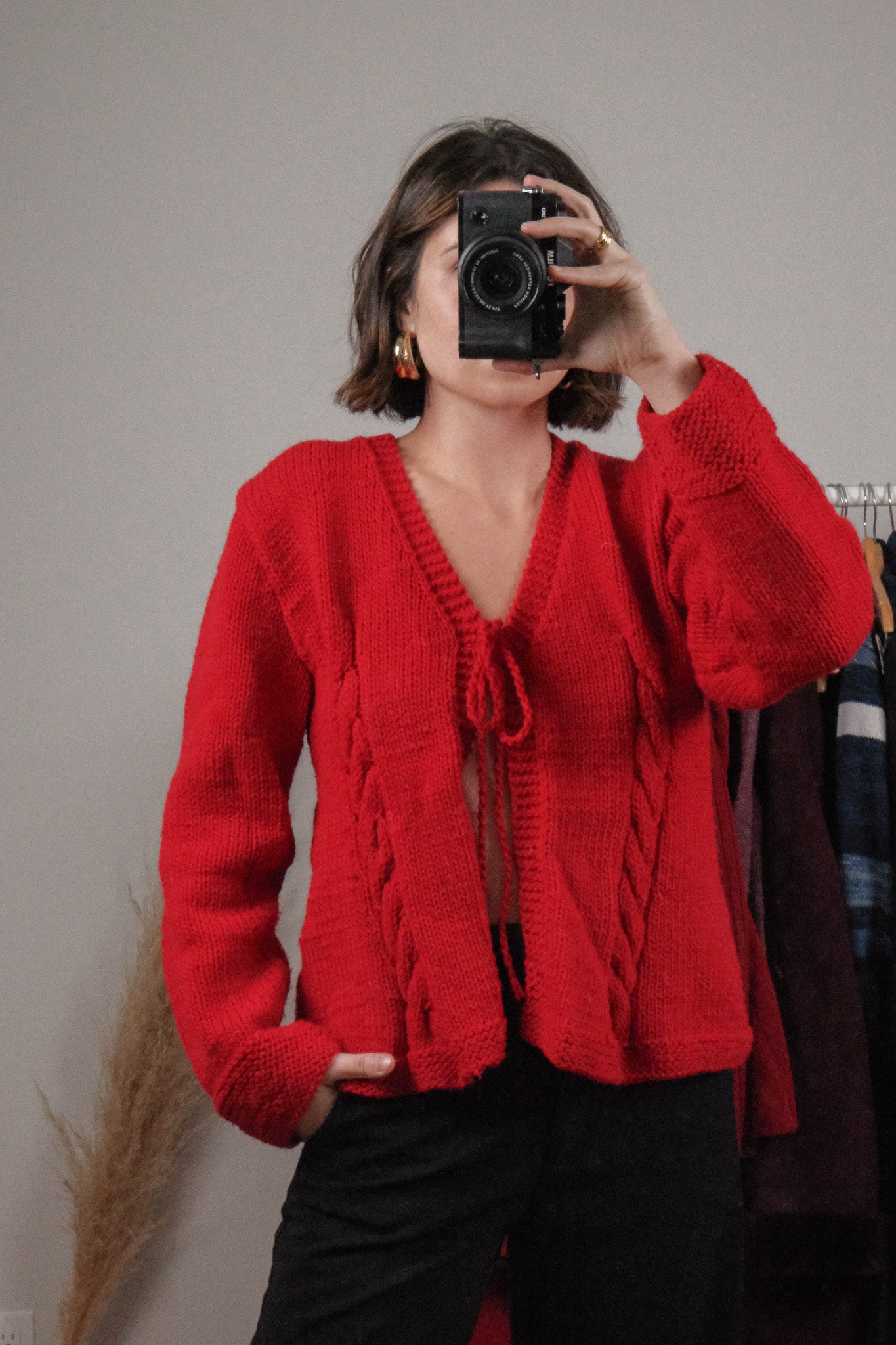 Vintage x Handknit Chunky Textured Tie Sweater (M/L)