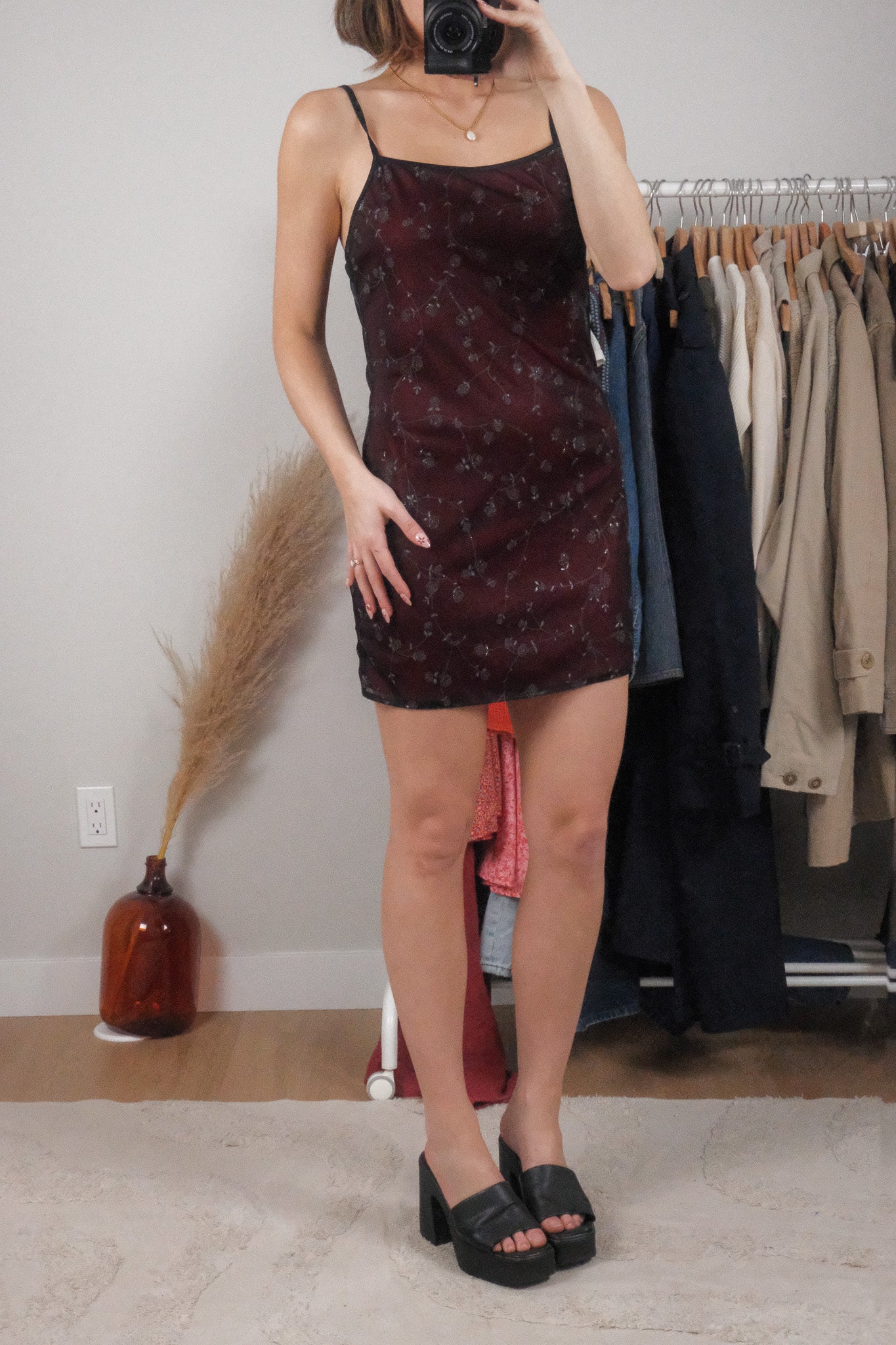 Made in USA x Vintage x Floral Mesh Mini Dress (S/M)