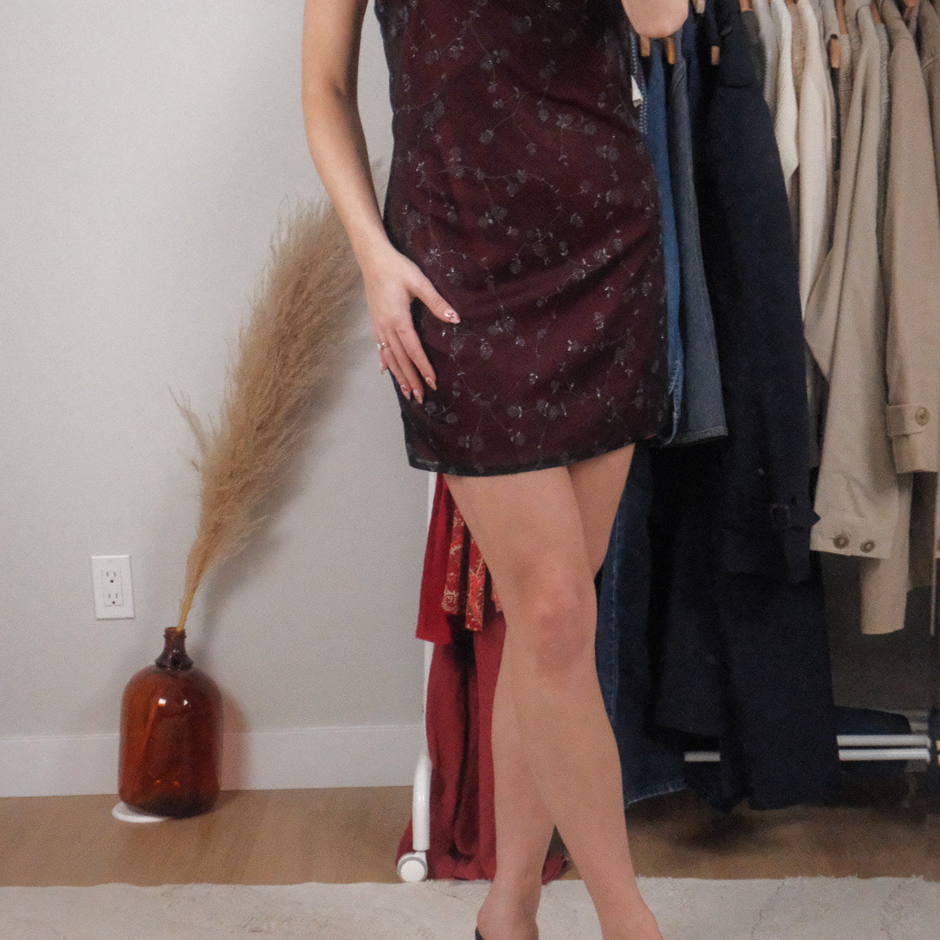 Made in USA x Vintage x Floral Mesh Mini Dress (S/M)