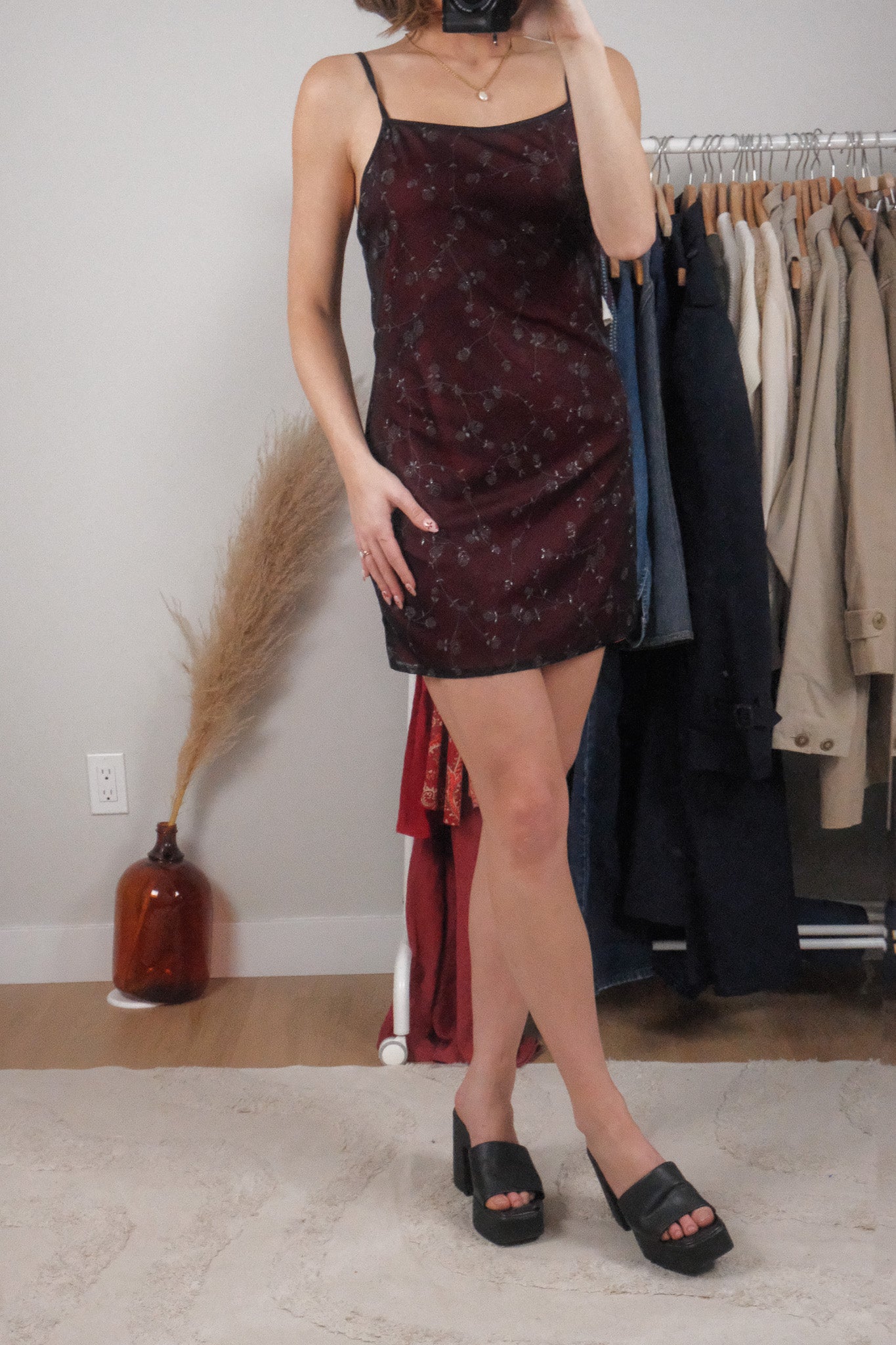 Made in USA x Vintage x Floral Mesh Mini Dress (S/M)