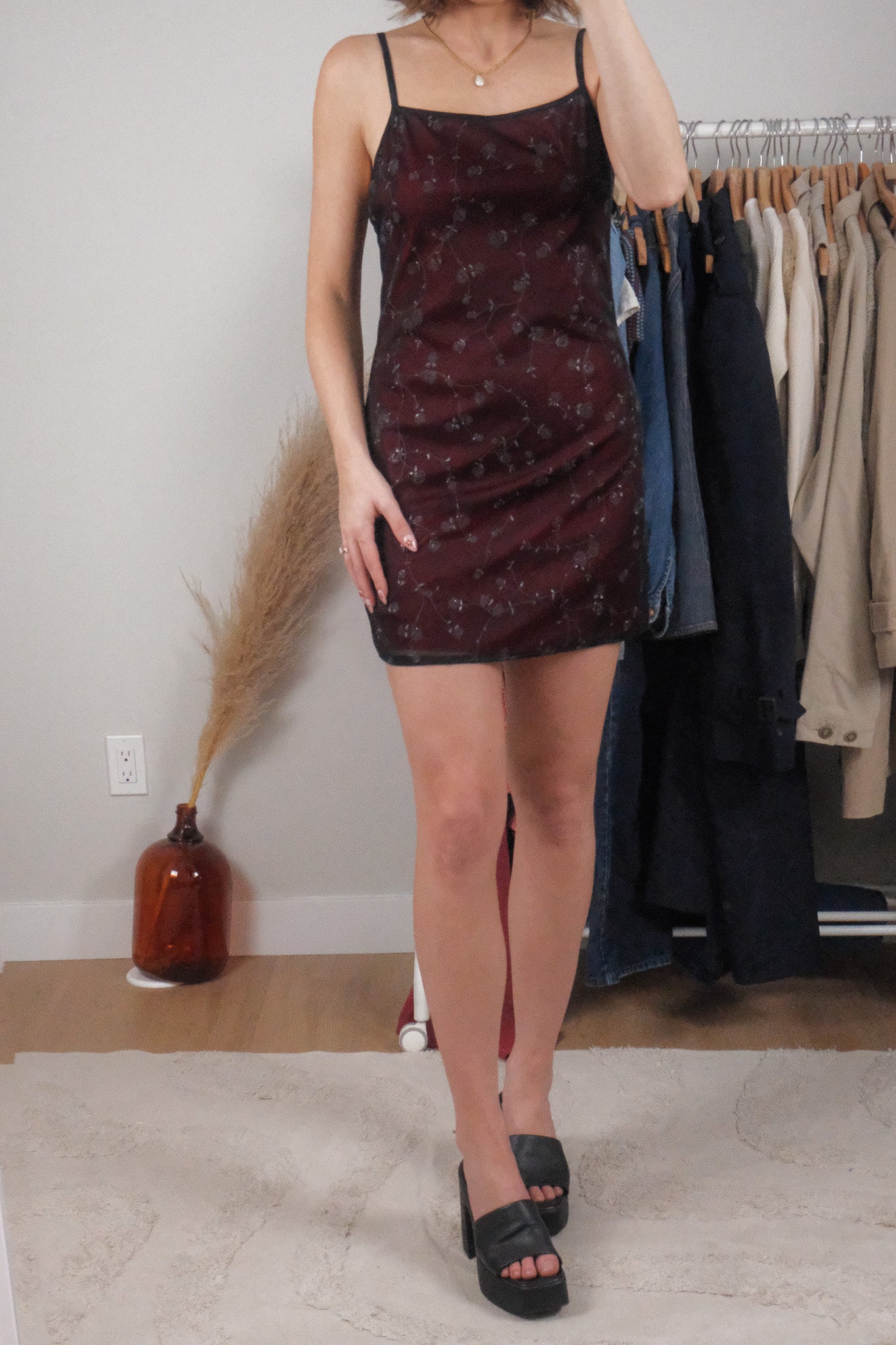 Made in USA x Vintage x Floral Mesh Mini Dress (S/M)