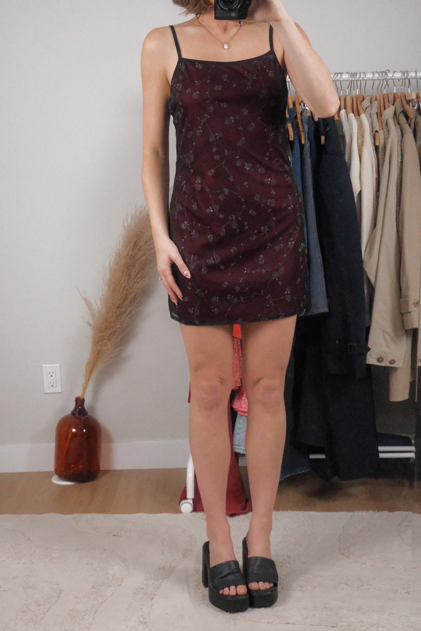 Made in USA x Vintage x Floral Mesh Mini Dress (S/M)