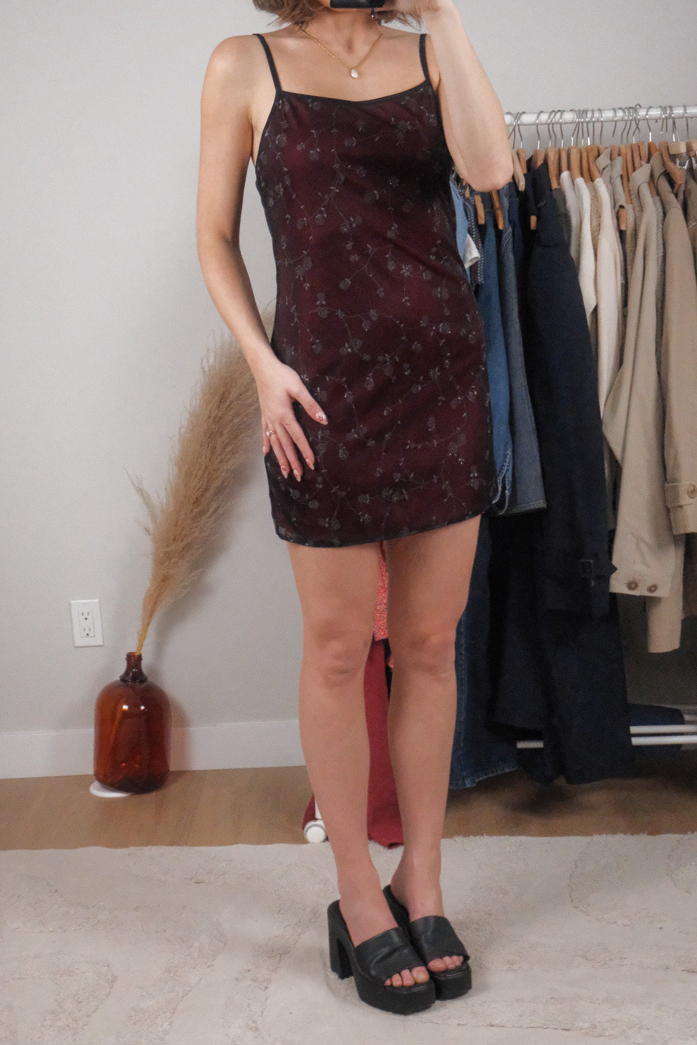 Made in USA x Vintage x Floral Mesh Mini Dress (S/M)