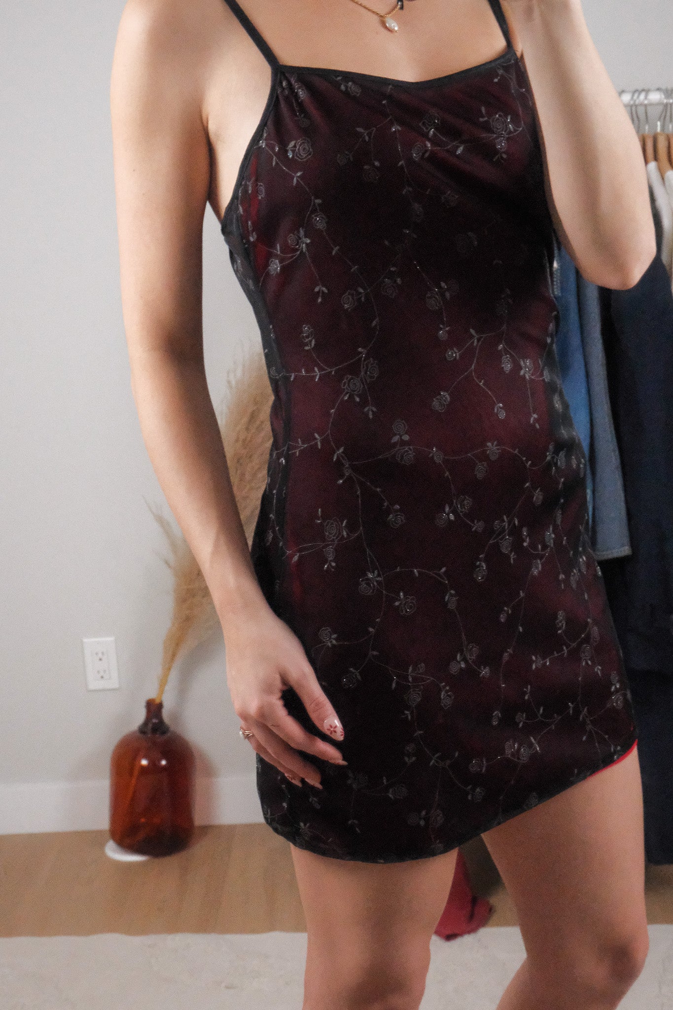 Made in USA x Vintage x Floral Mesh Mini Dress (S/M)