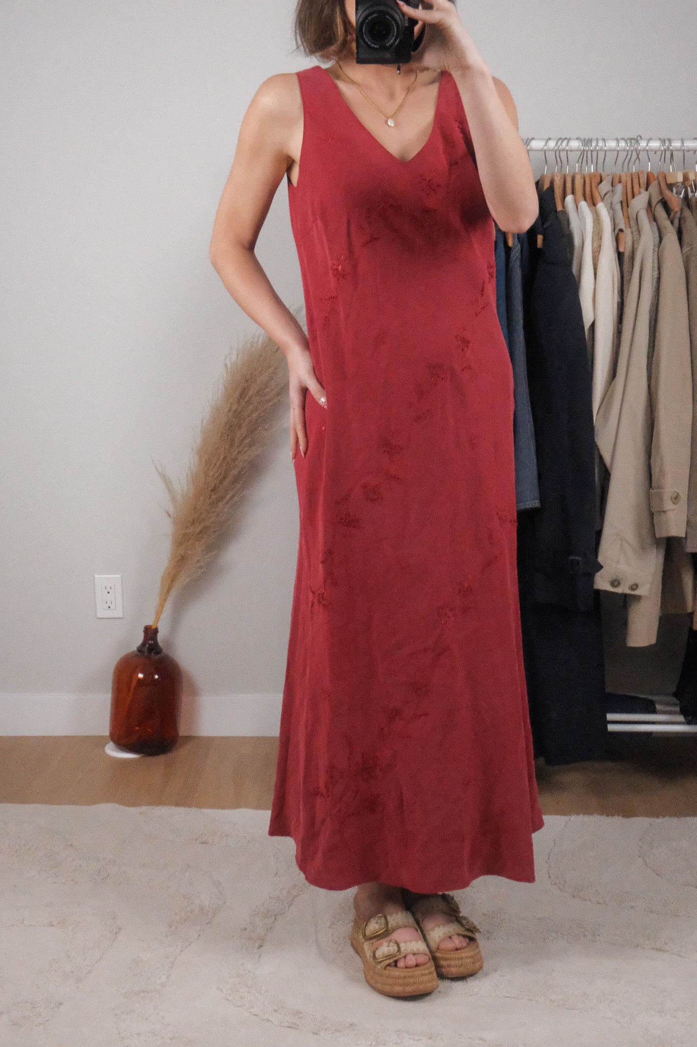 Vintage x Silk/Linen Embroidered Maxi Dress (8/10)
