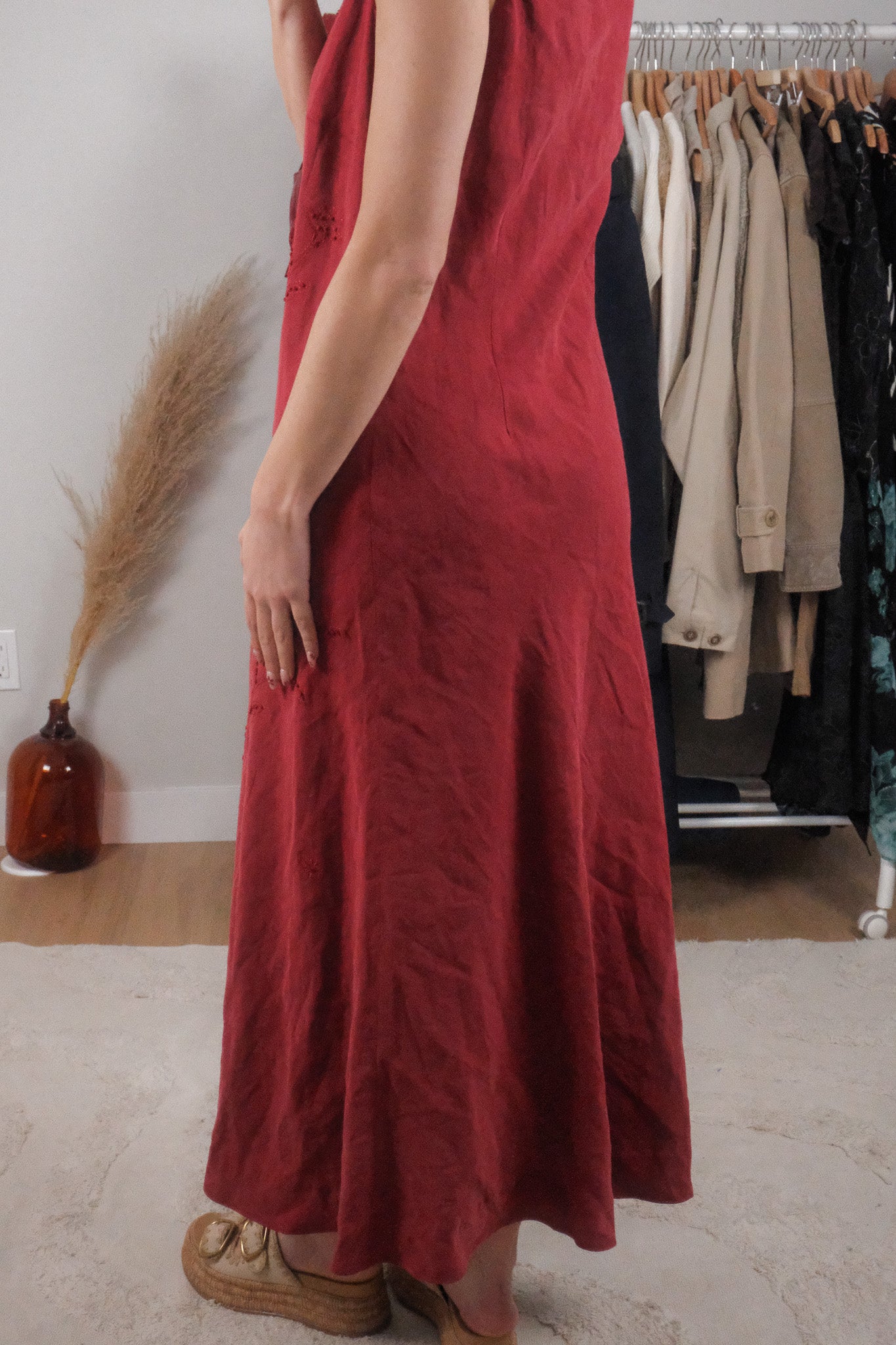 Vintage x Silk/Linen Embroidered Maxi Dress (8/10)