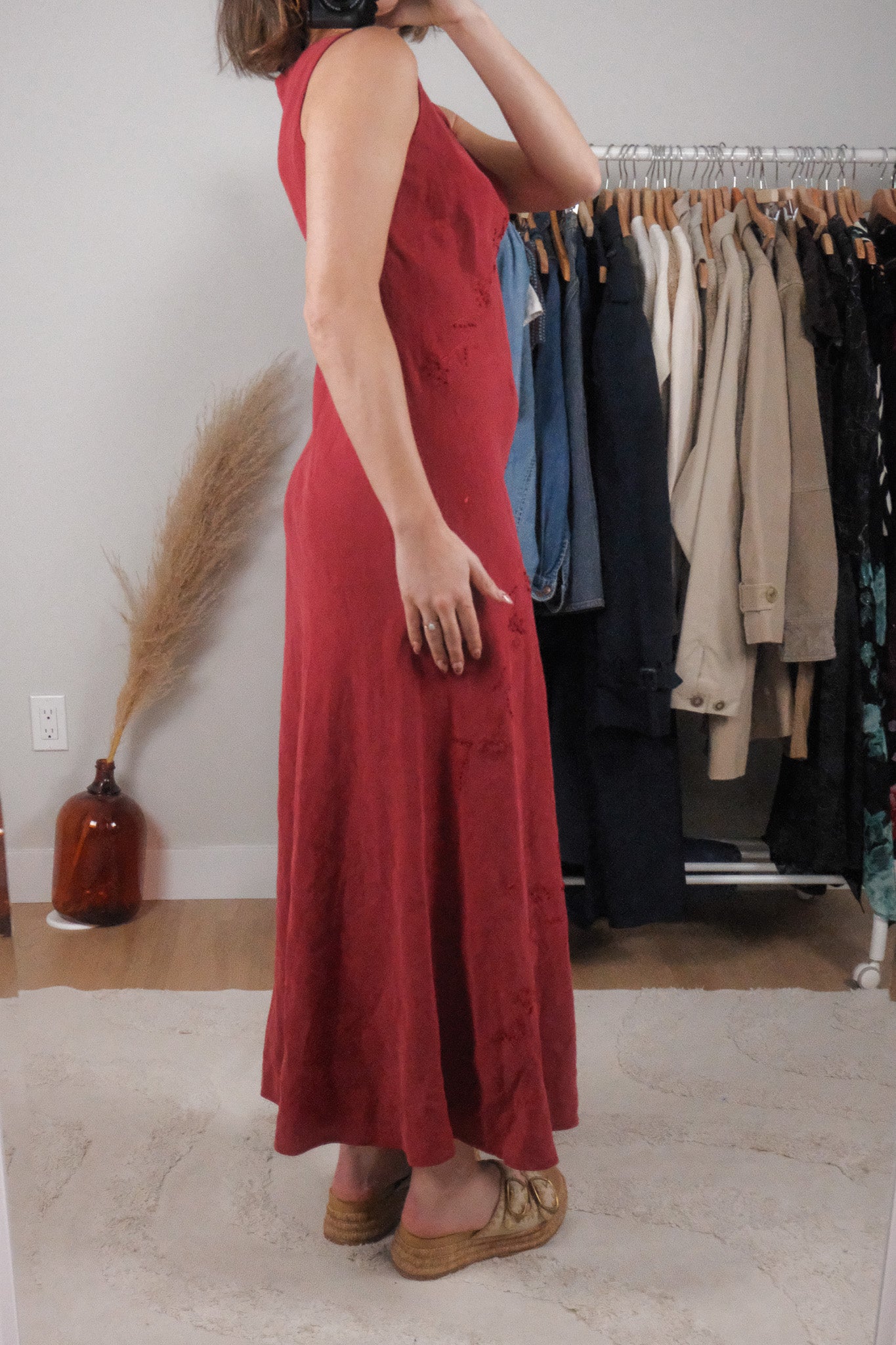 Vintage x Silk/Linen Embroidered Maxi Dress (8/10)