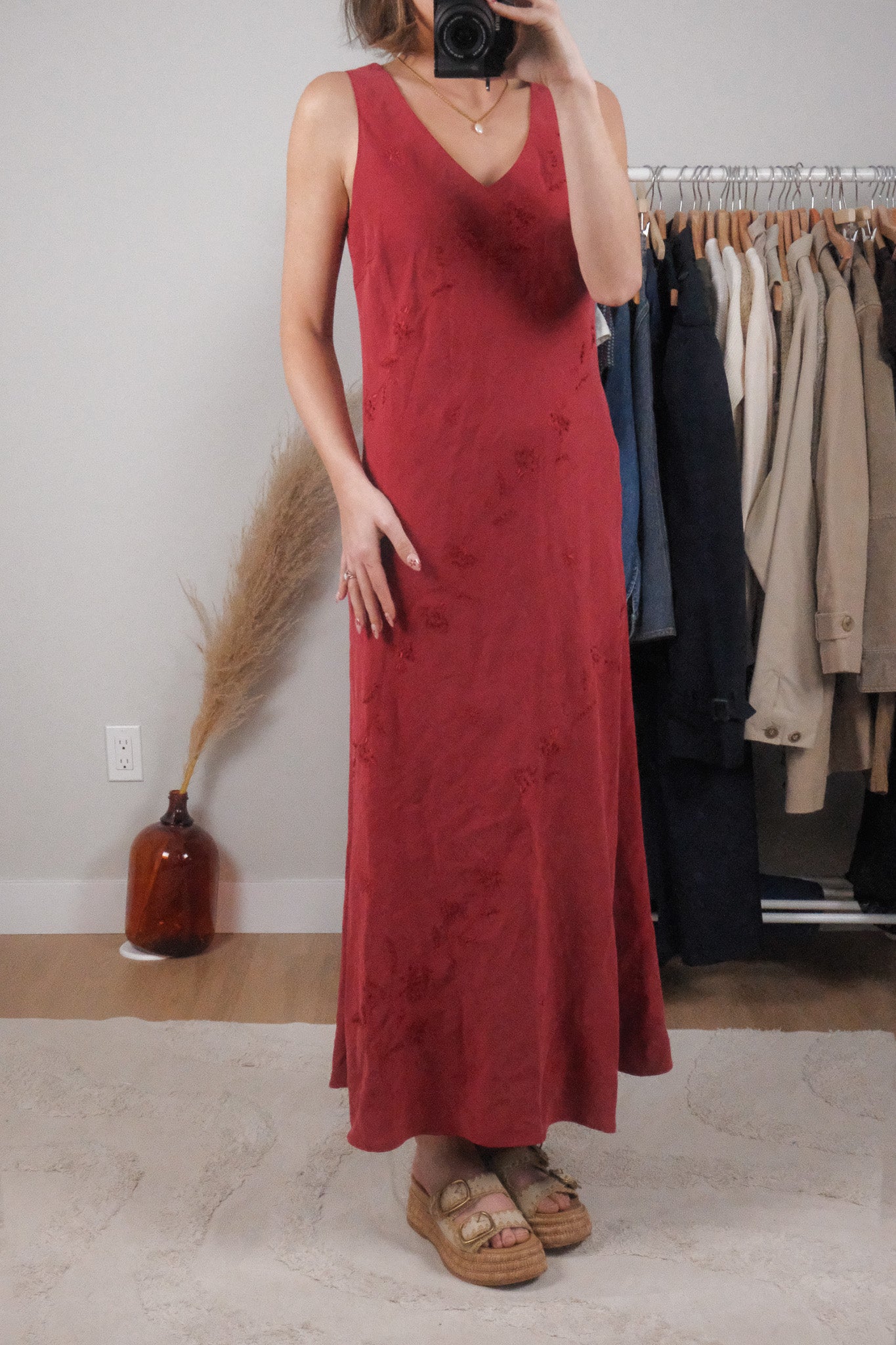 Vintage x Silk/Linen Embroidered Maxi Dress (8/10)