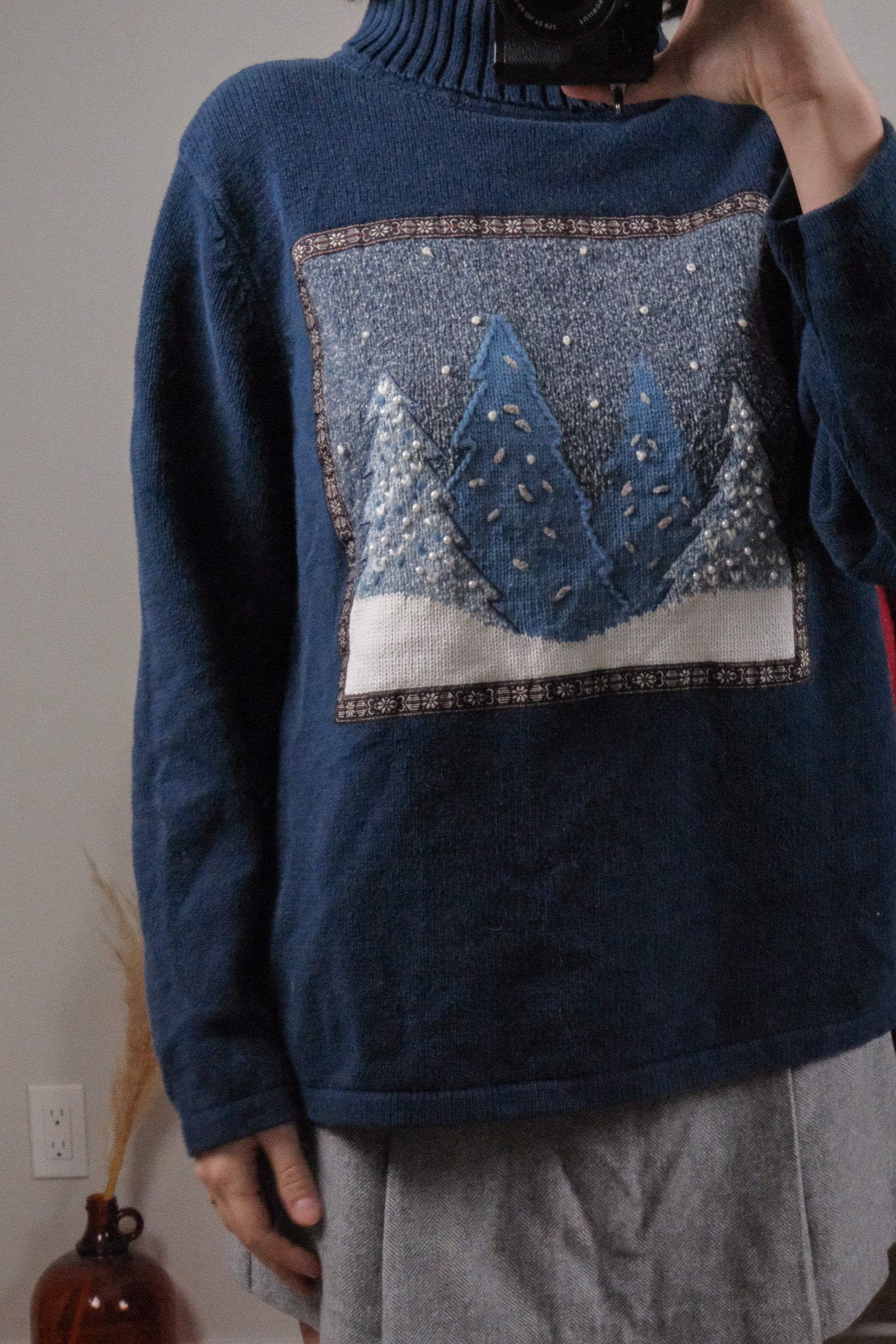Vintage x Embroidered/Beaded Tree Turtleneck (M/L)
