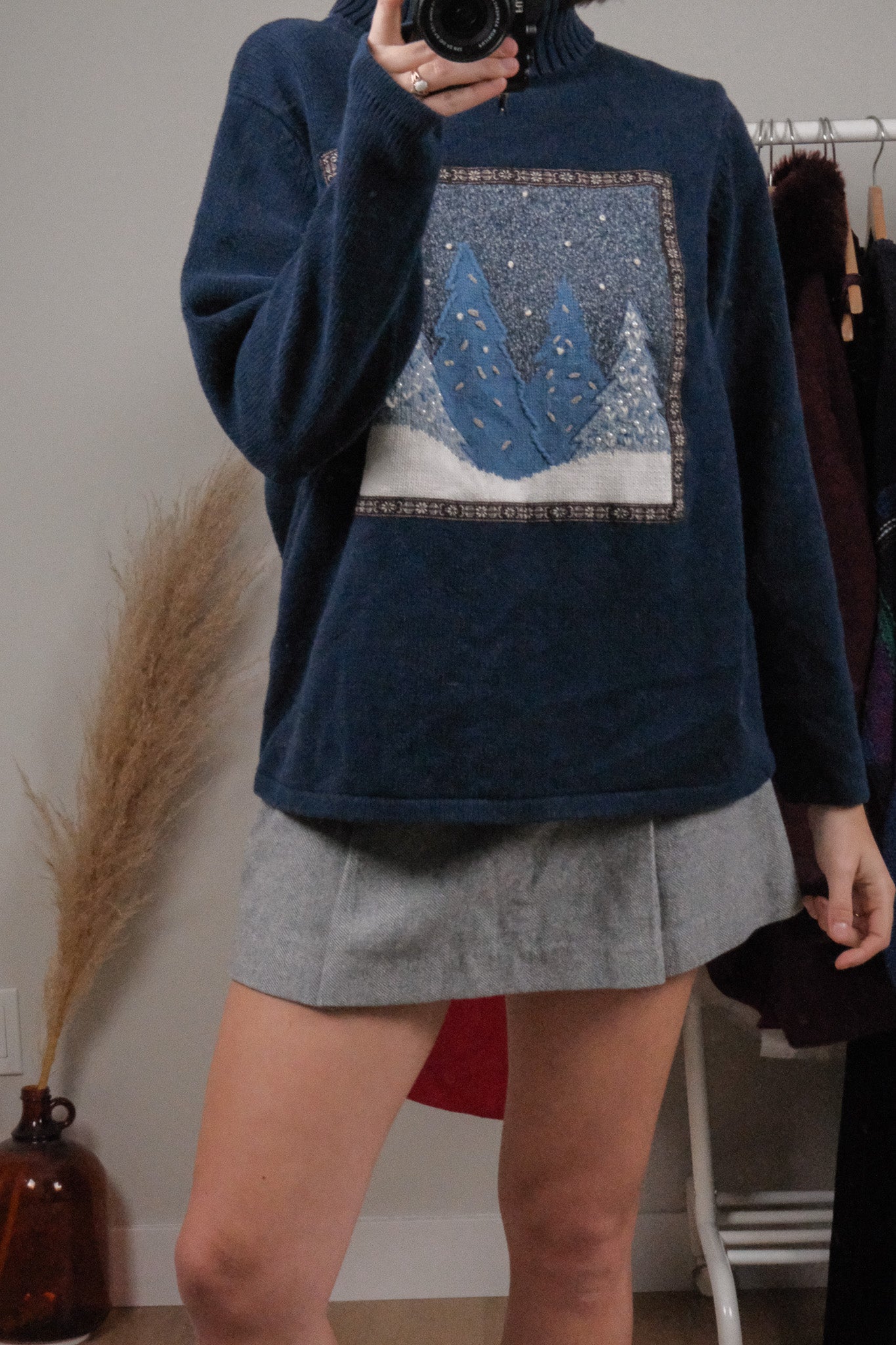 Vintage x Embroidered/Beaded Tree Turtleneck (M/L)