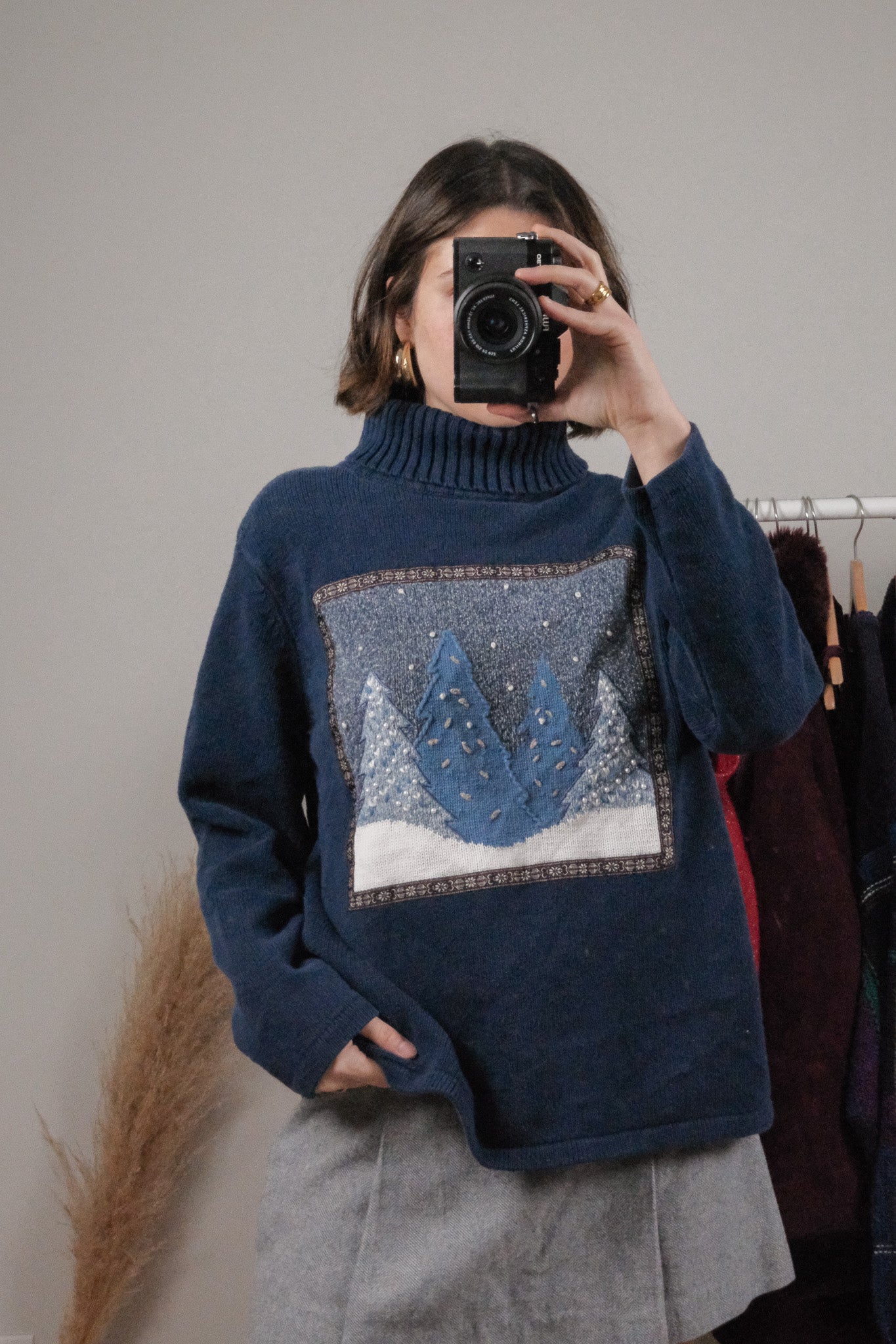 Vintage x Embroidered/Beaded Tree Turtleneck (M/L)