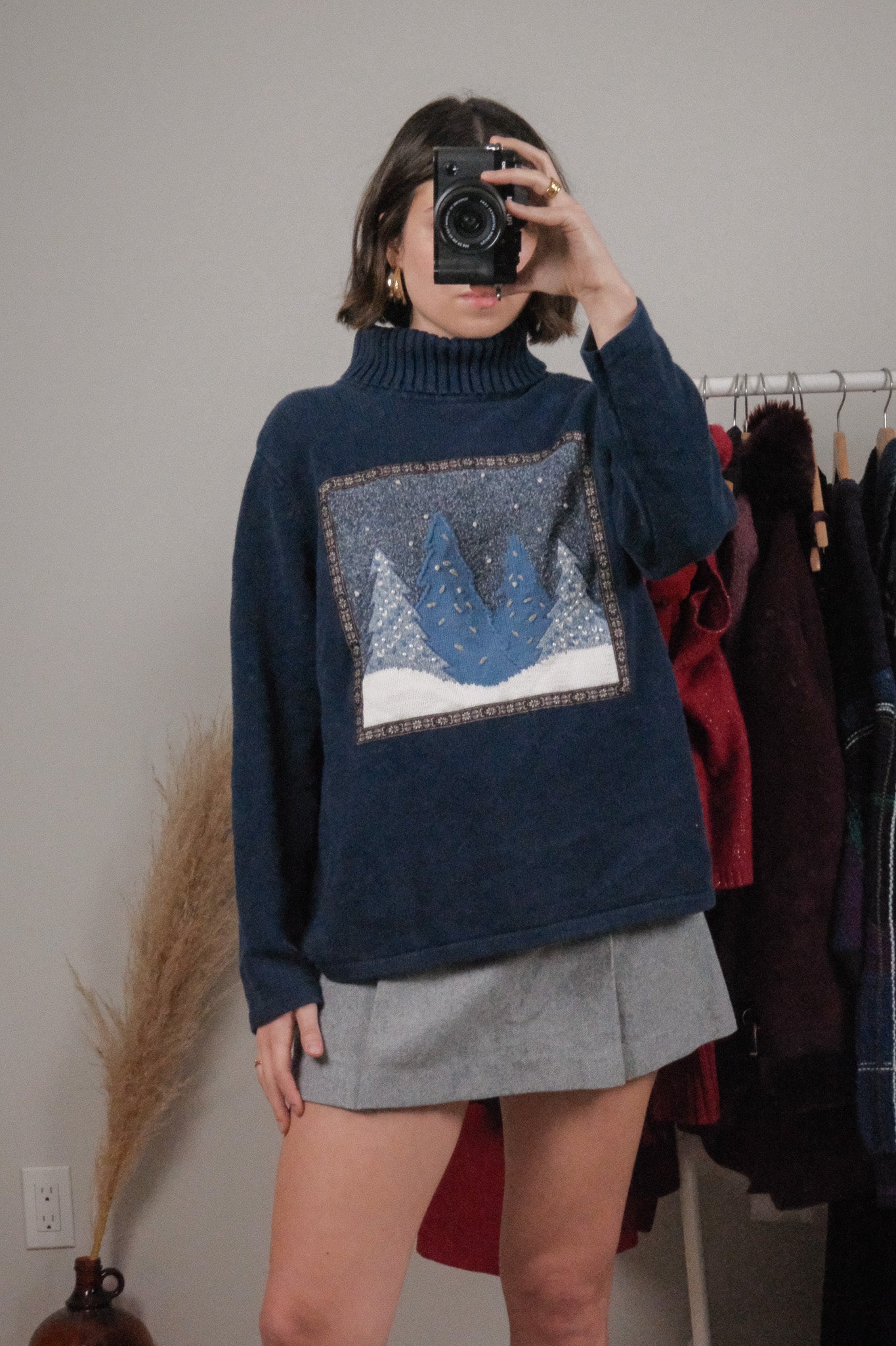 Vintage x Embroidered/Beaded Tree Turtleneck (M/L)