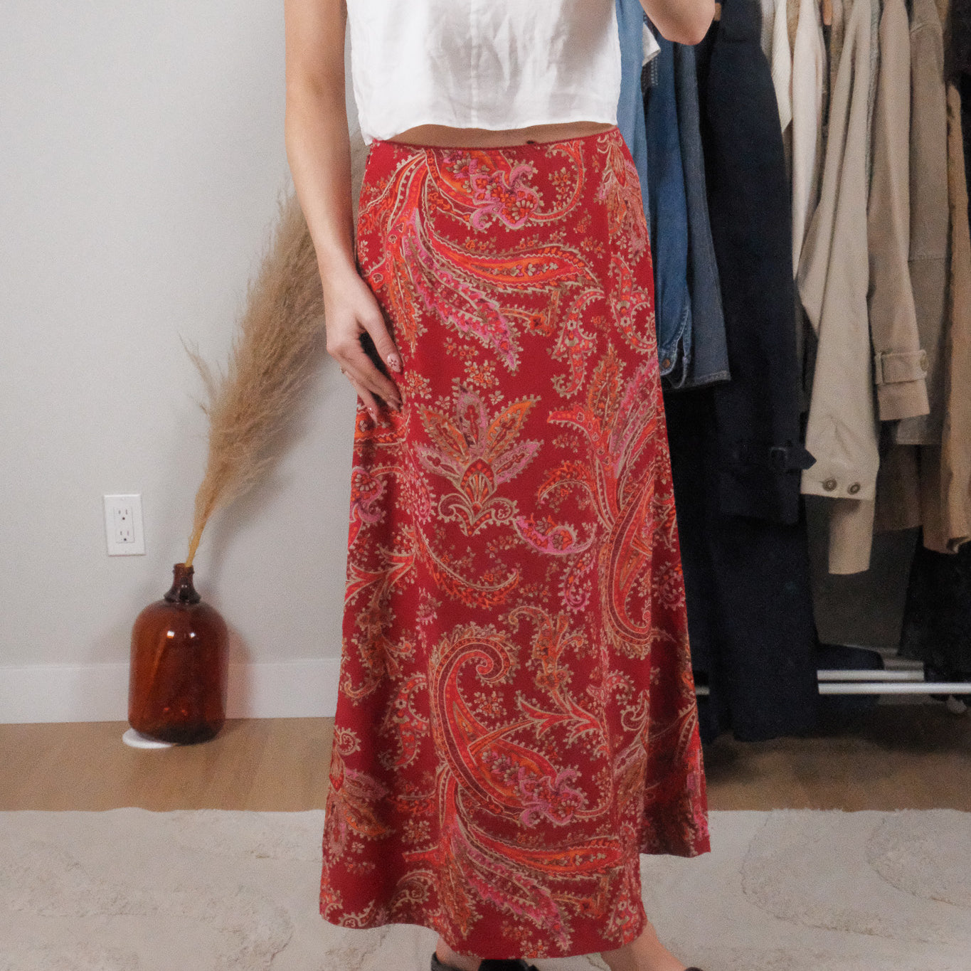 Vintage x Eddie Bauer x 100% Silk Patterned Maxi Skirt (4/6)