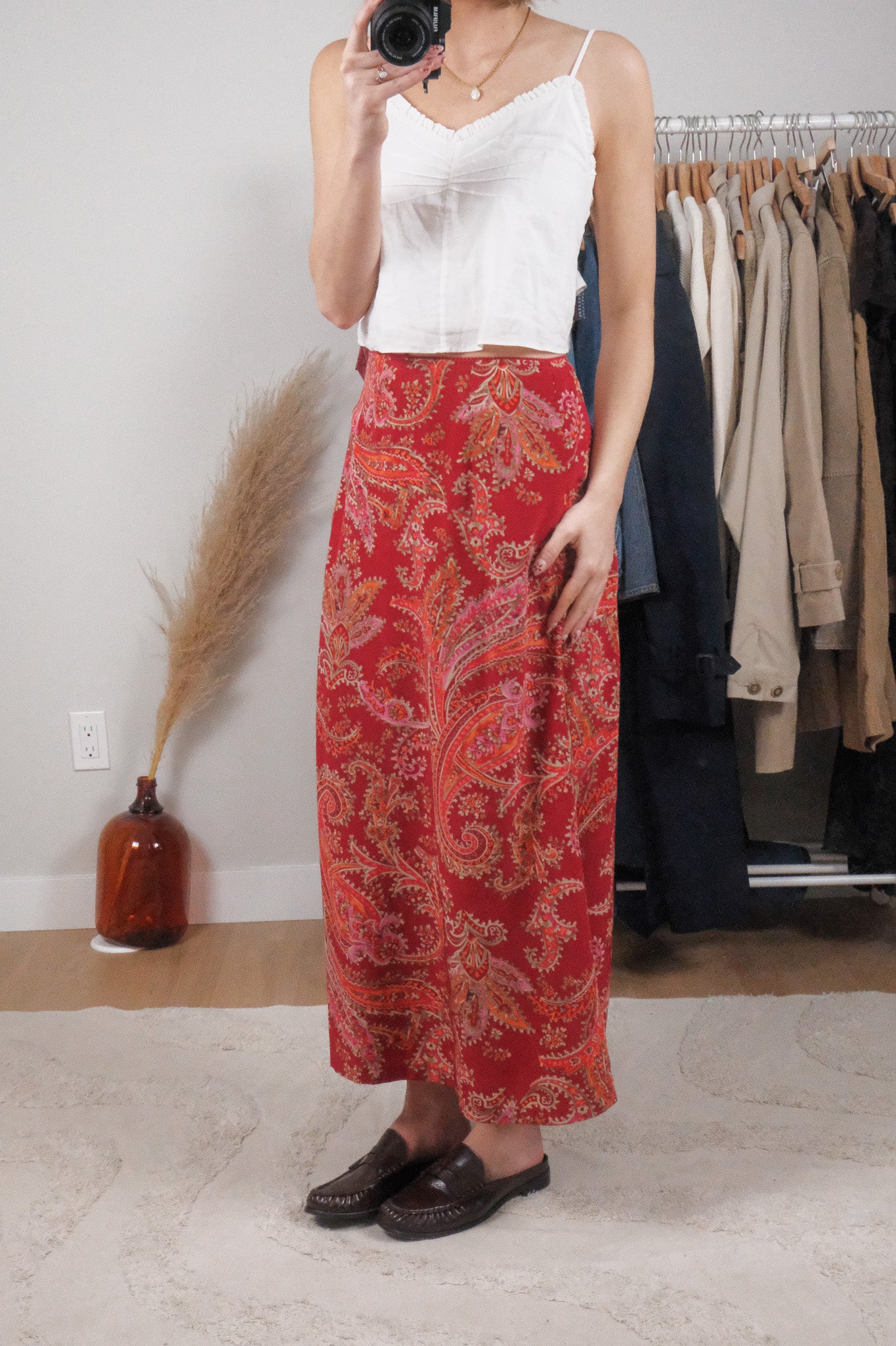 Vintage x Eddie Bauer x 100% Silk Patterned Maxi Skirt (4/6)
