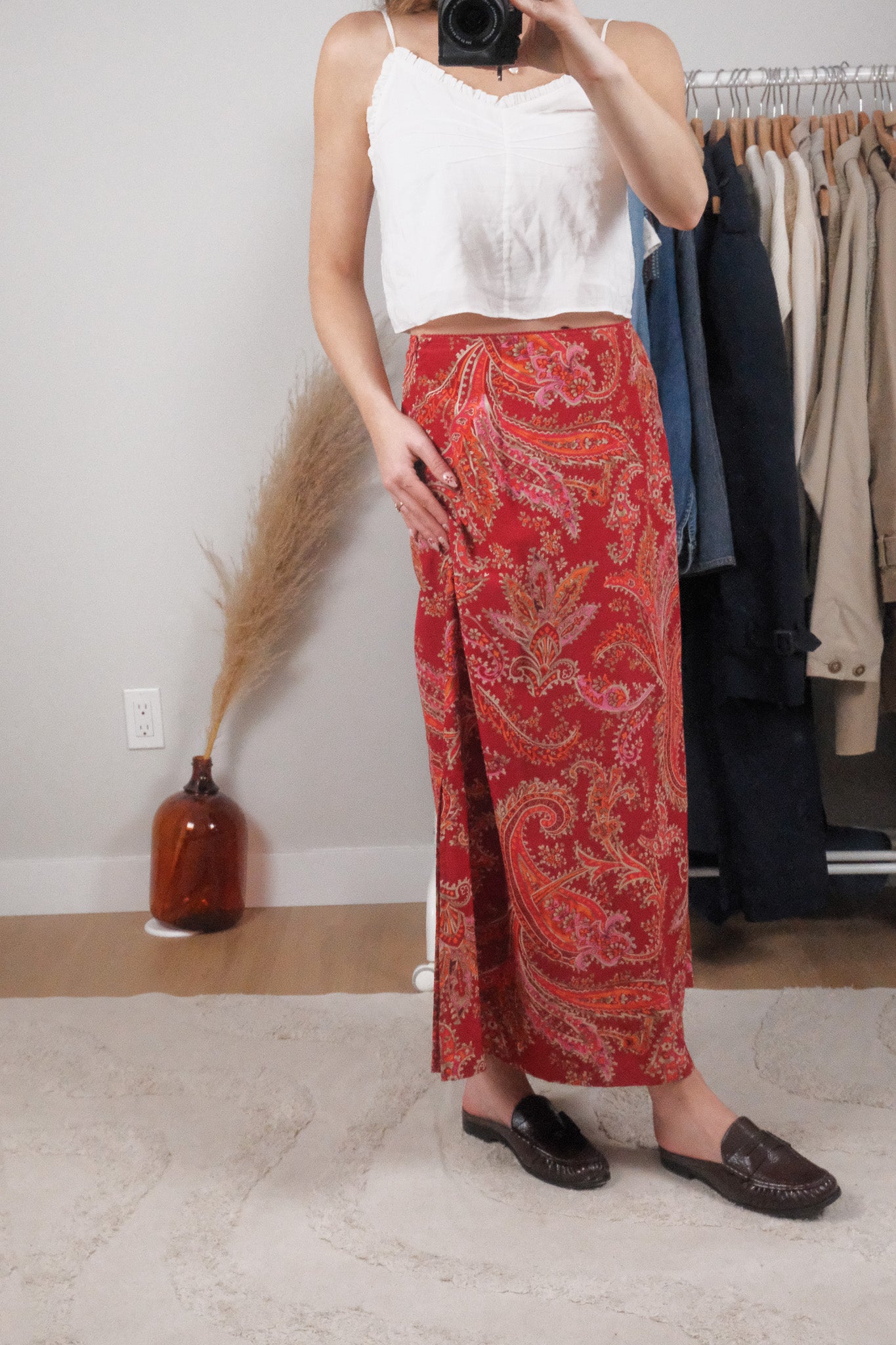 Vintage x Eddie Bauer x 100% Silk Patterned Maxi Skirt (4/6)