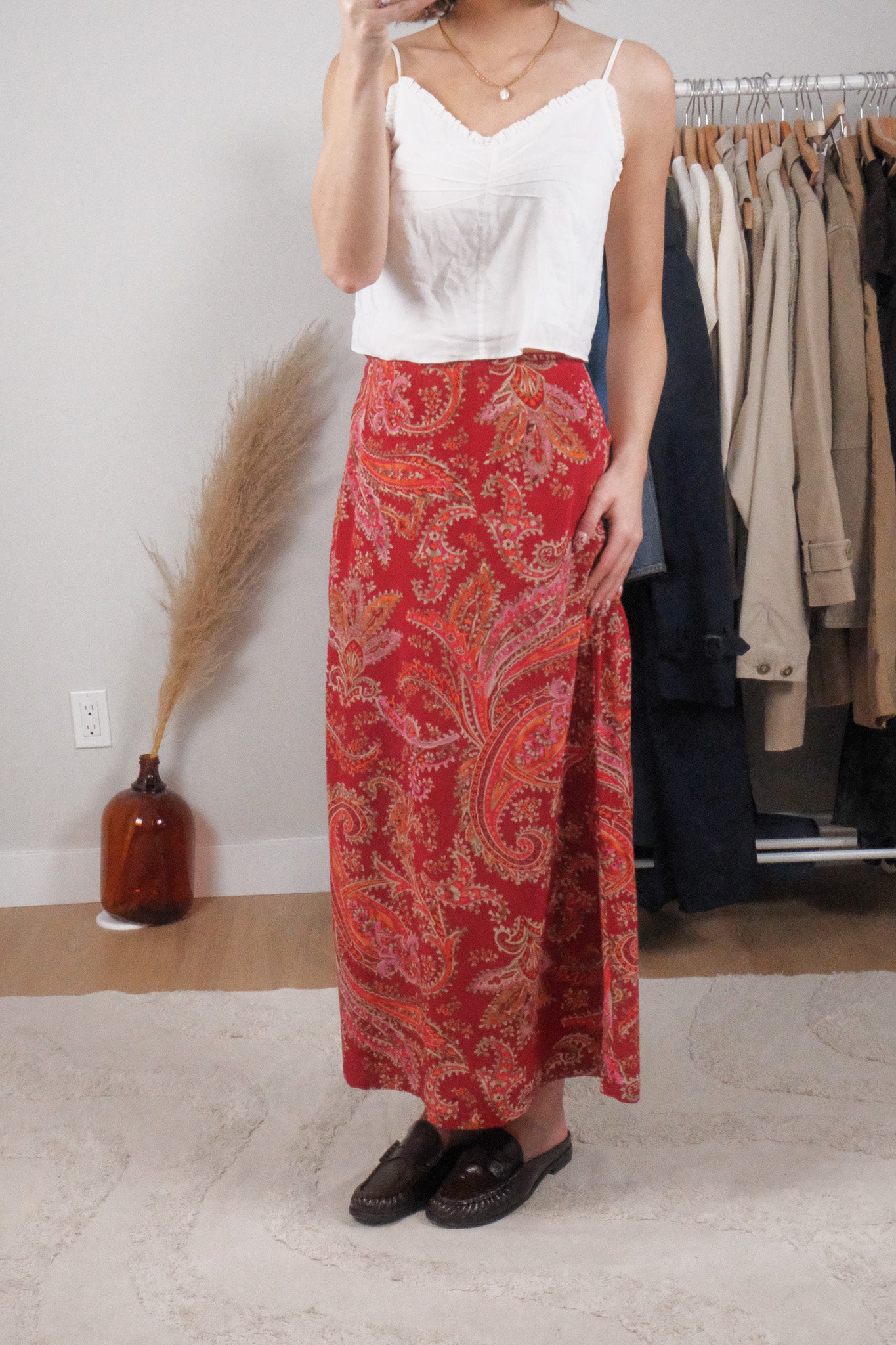 Vintage x Eddie Bauer x 100% Silk Patterned Maxi Skirt (4/6)