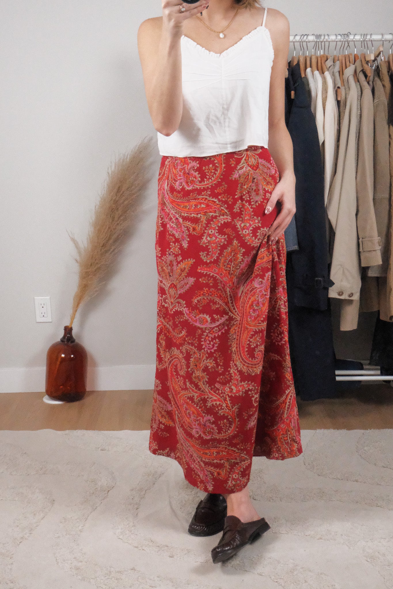 Vintage x Eddie Bauer x 100% Silk Patterned Maxi Skirt (4/6)