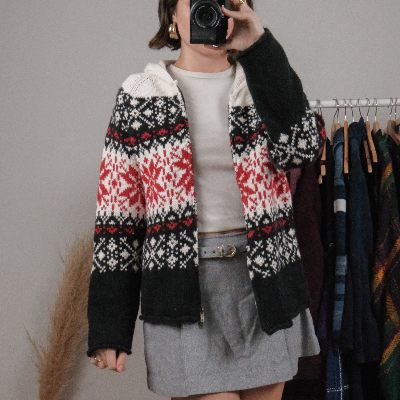 Vintage x Wool Blend Chunky Knit Snowflake Zip Up (M/L)