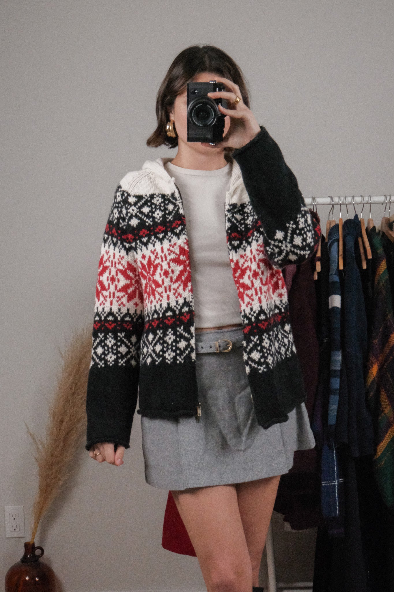 Vintage x Wool Blend Chunky Knit Snowflake Zip Up (M/L)