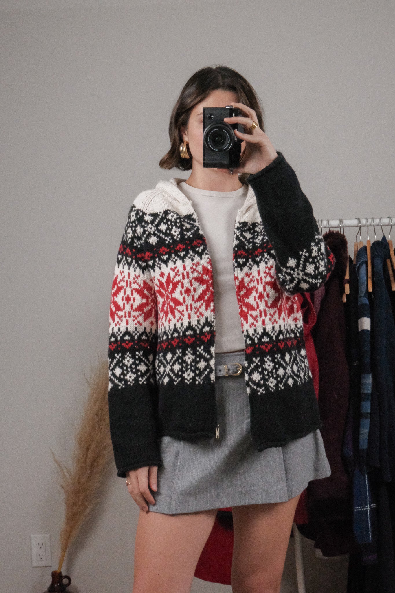 Vintage x Wool Blend Chunky Knit Snowflake Zip Up (M/L)