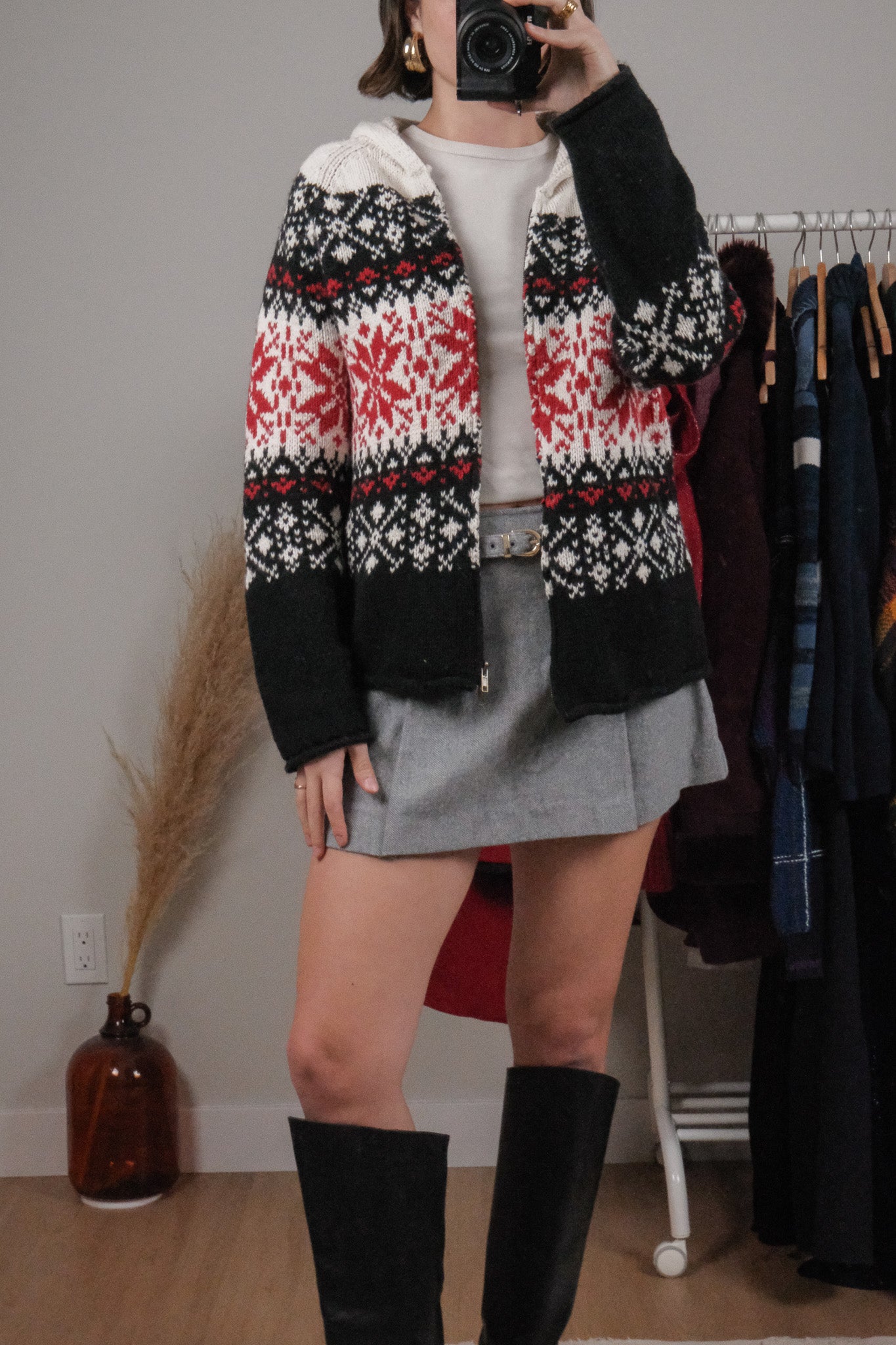 Vintage x Wool Blend Chunky Knit Snowflake Zip Up (M/L)