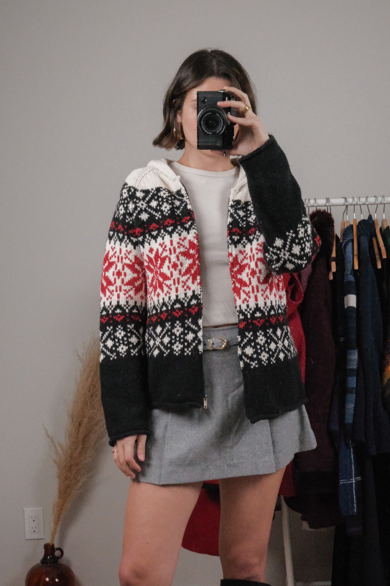 Vintage x Wool Blend Chunky Knit Snowflake Zip Up (M/L)