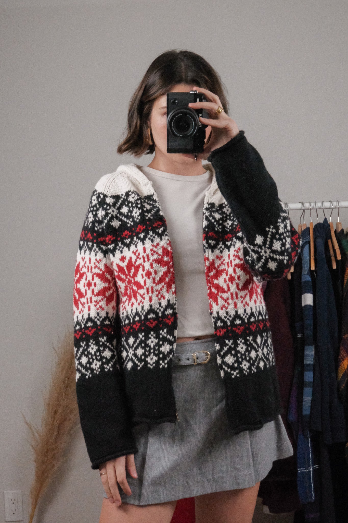 Vintage x Wool Blend Chunky Knit Snowflake Zip Up (M/L)