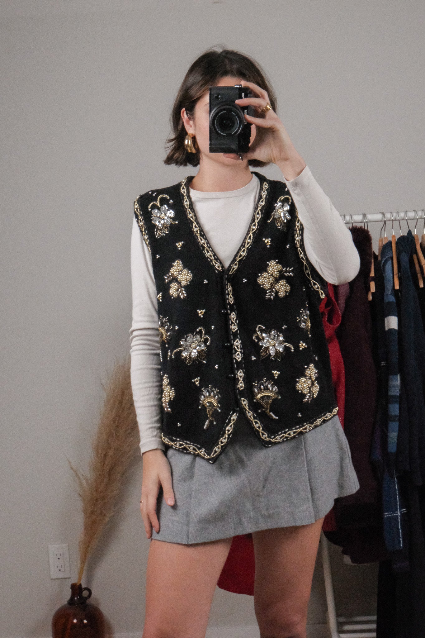 Vintage x Beaded/Sequin Chunky Knit Vest (L)