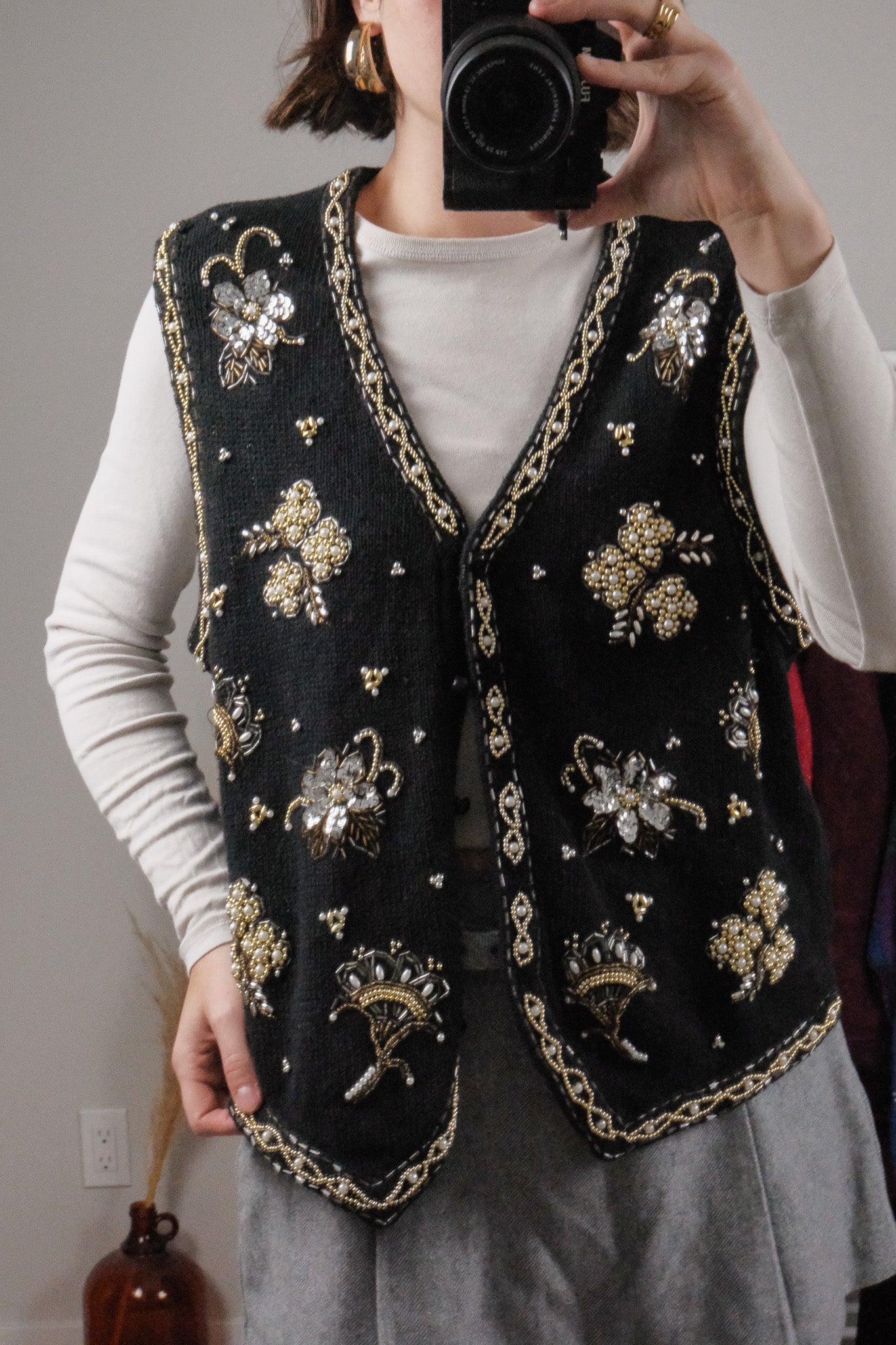 Vintage x Beaded/Sequin Chunky Knit Vest (L)