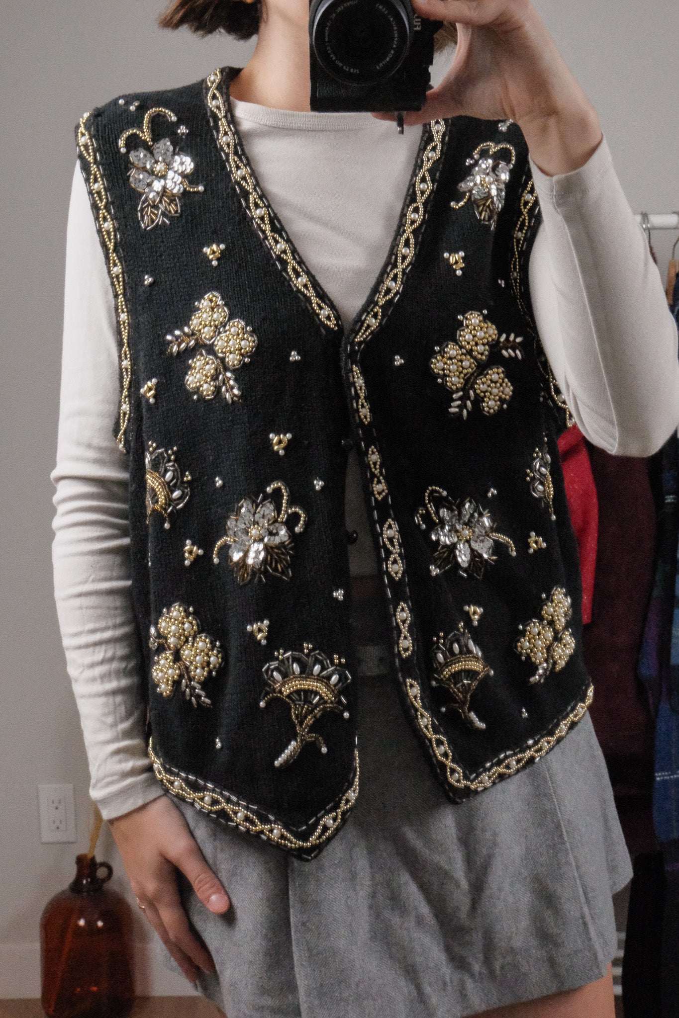 Vintage x Beaded/Sequin Chunky Knit Vest (L)