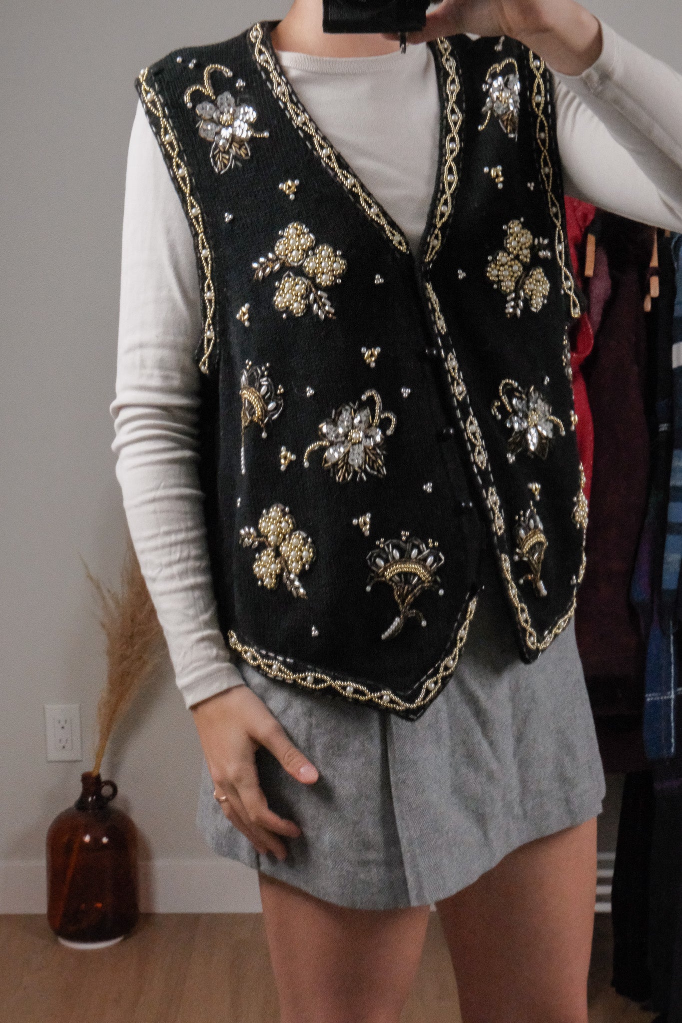 Vintage x Beaded/Sequin Chunky Knit Vest (L)