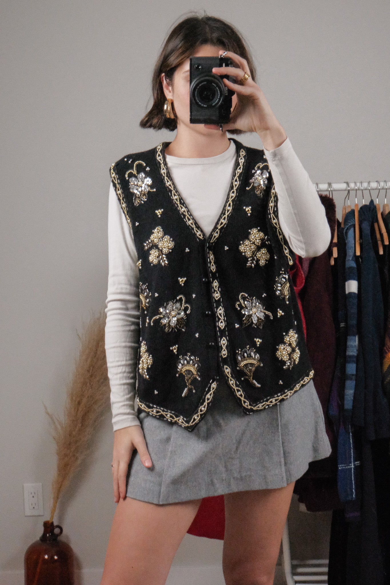 Vintage x Beaded/Sequin Chunky Knit Vest (L)