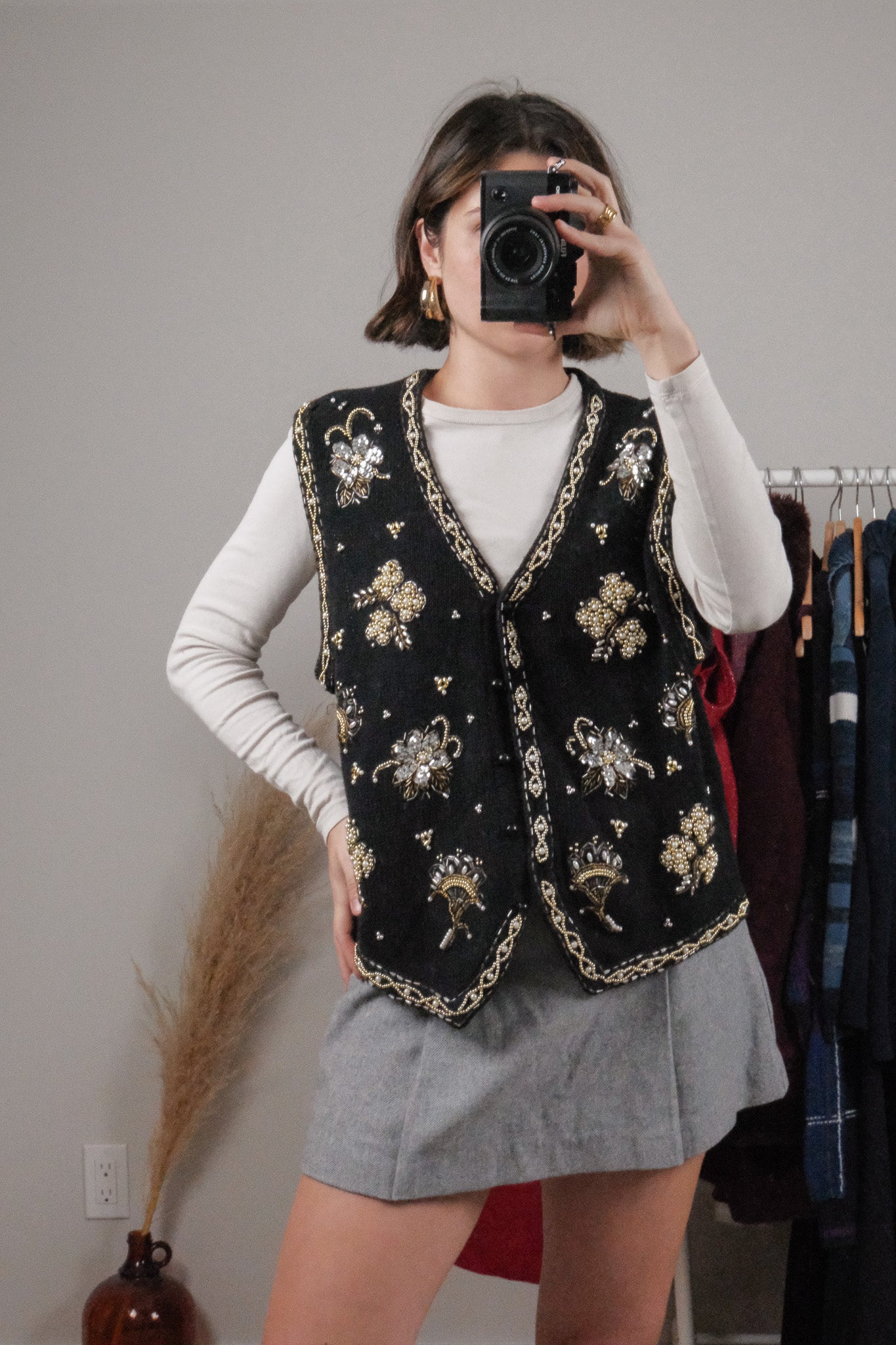Vintage x Beaded/Sequin Chunky Knit Vest (L)