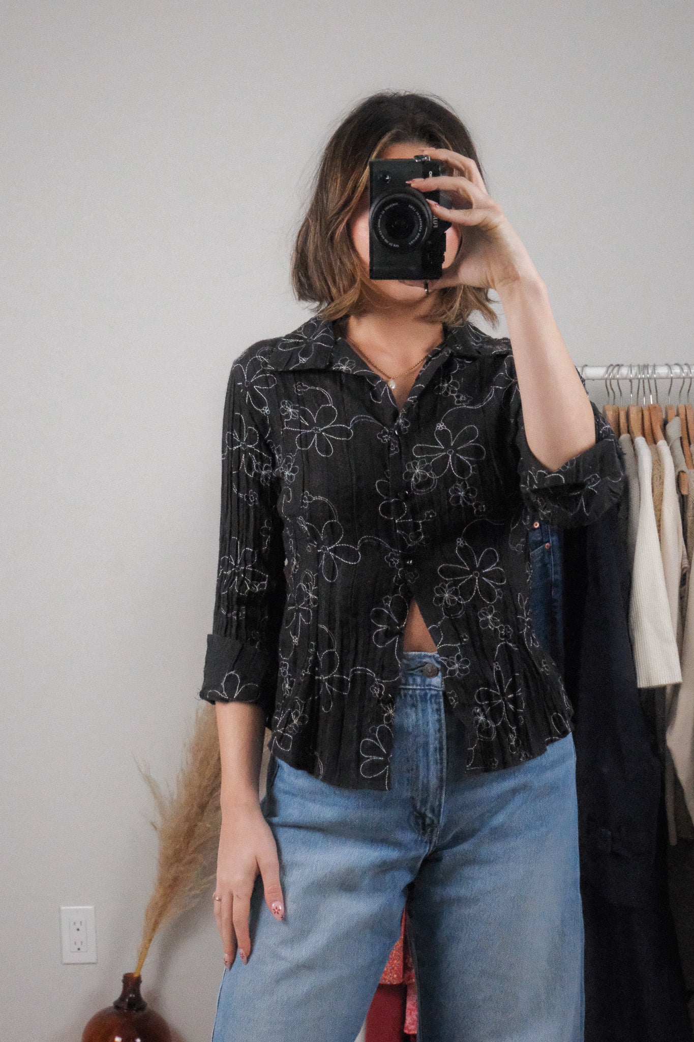 Vintage x Flower Embroidered Shimmer Blouse (S)