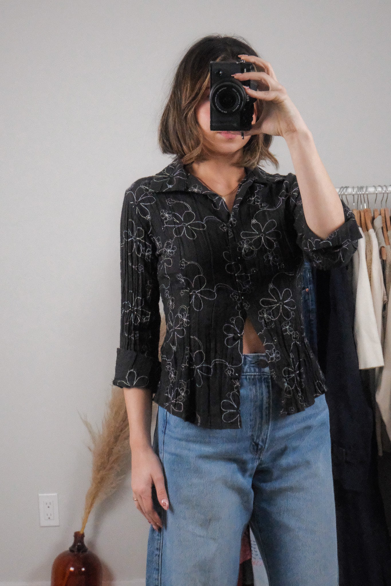 Vintage x Flower Embroidered Shimmer Blouse (S)