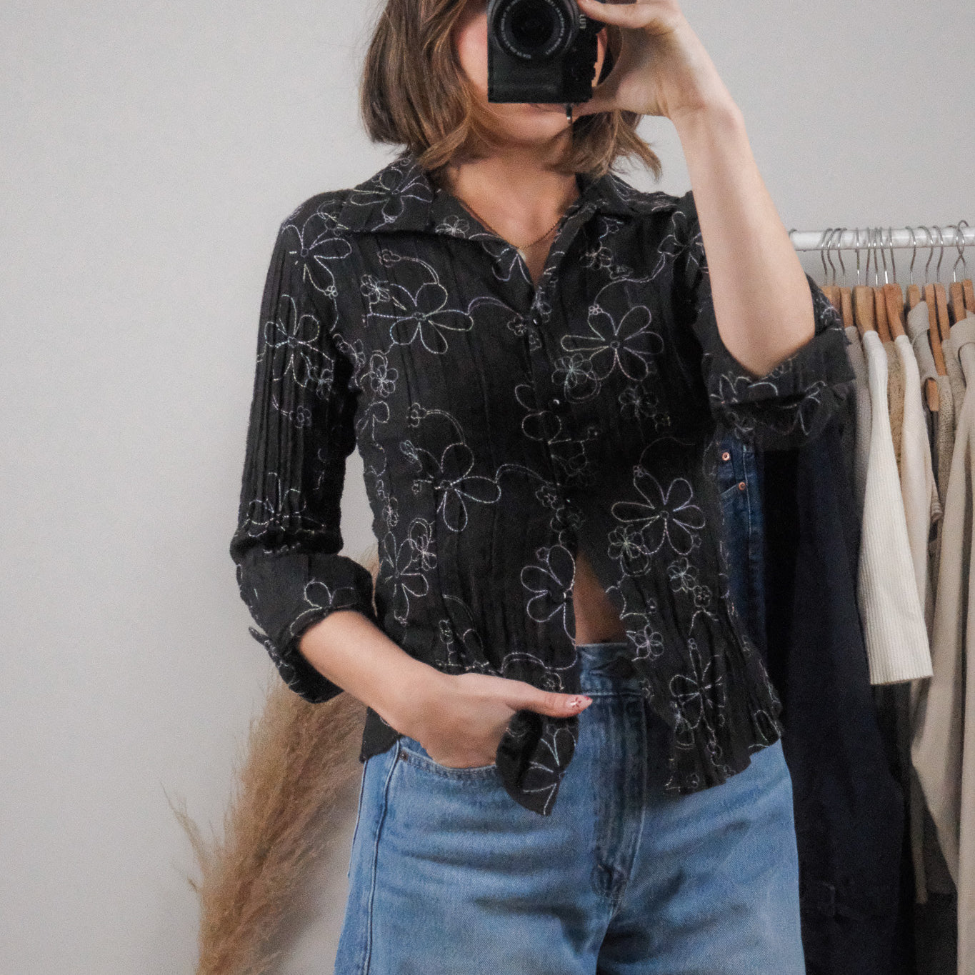Vintage x Flower Embroidered Shimmer Blouse (S)