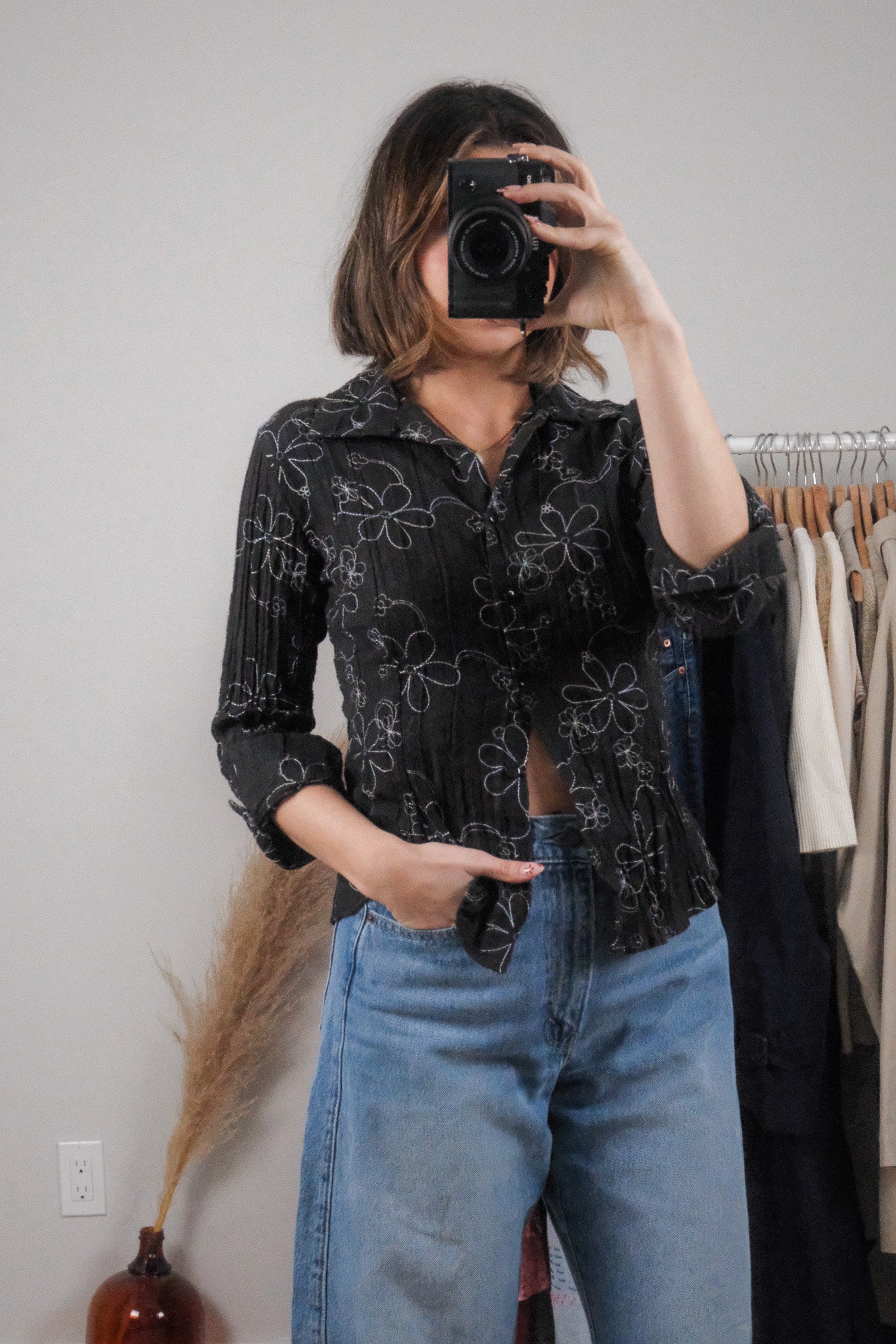 Vintage x Flower Embroidered Shimmer Blouse (S)